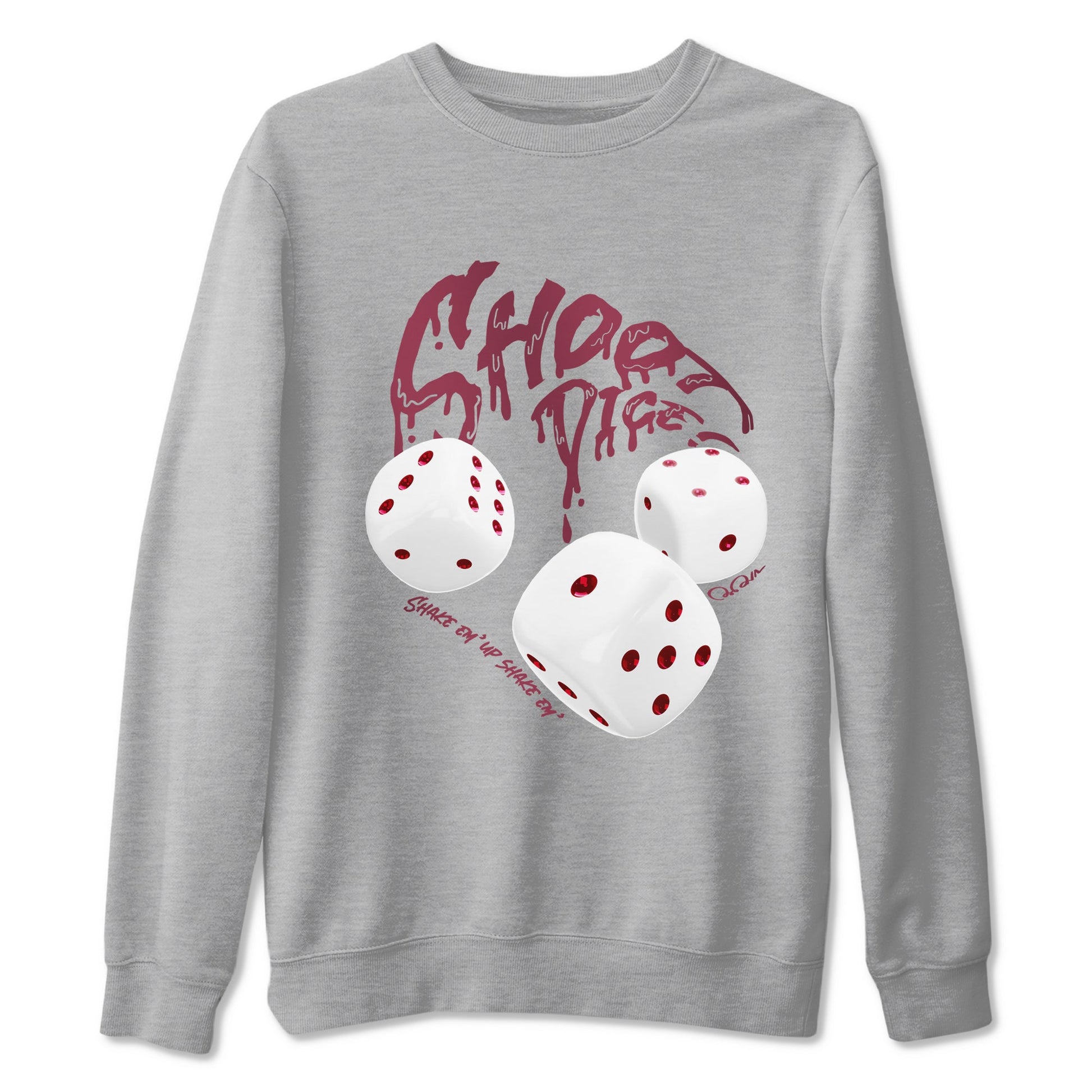 Air Jordan 1 Metallic Burgundy shirt to match jordans Shoot Dice sneaker tees AJ1 Metallic Burgundy SNRT Sneaker Release Tees unisex cotton Heather Grey 2 crew neck shirt