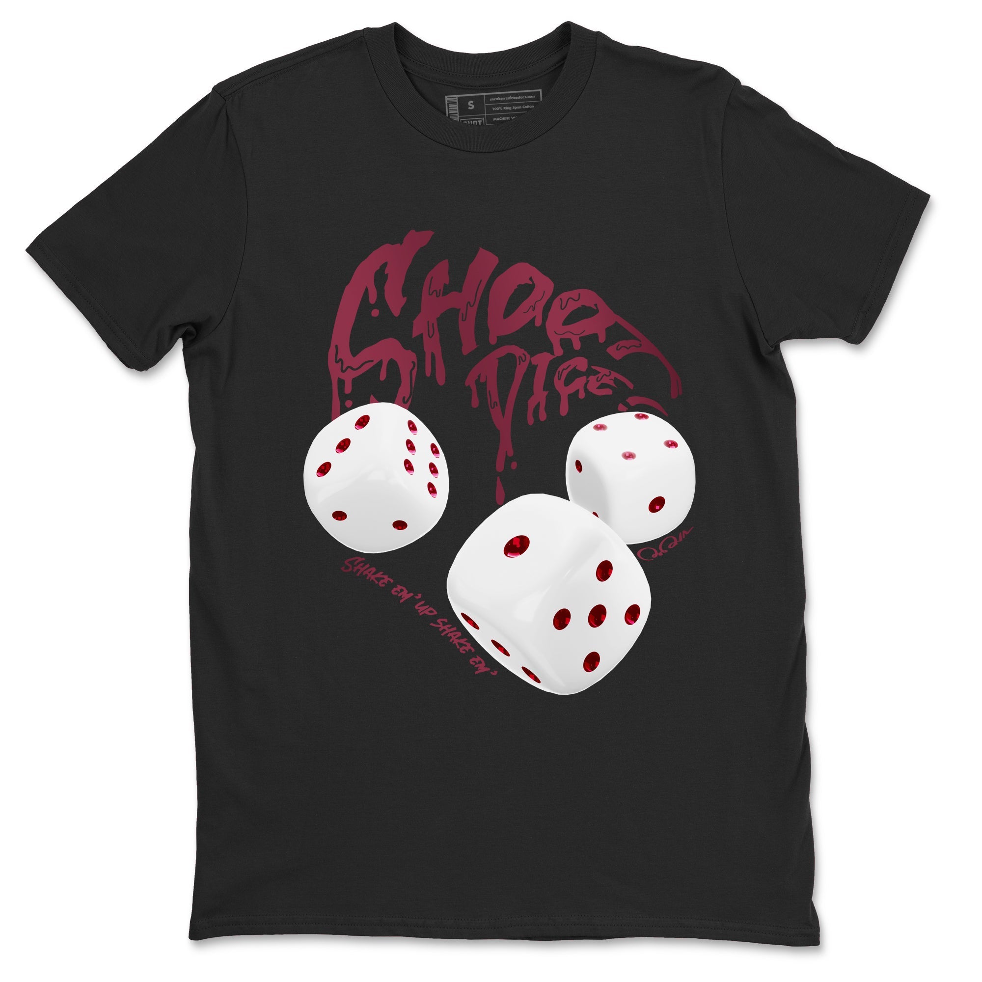 Air Jordan 1 Metallic Burgundy shirt to match jordans Shoot Dice sneaker tees AJ1 Metallic Burgundy SNRT Sneaker Release Tees unisex cotton Black 2 crew neck shirt