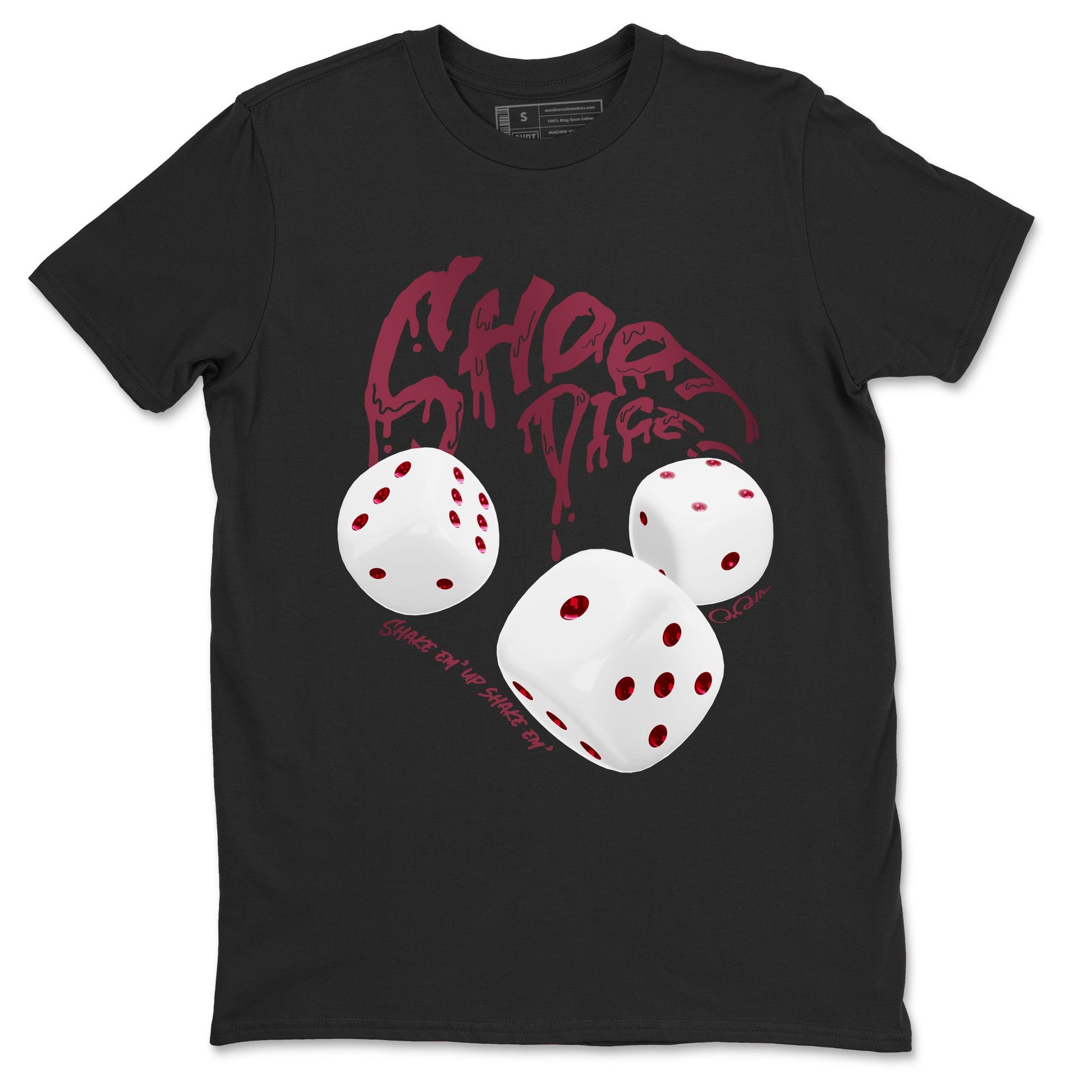 Air Jordan 1 Metallic Burgundy shirt to match jordans Shoot Dice sneaker tees AJ1 Metallic Burgundy SNRT Sneaker Release Tees unisex cotton Black 2 crew neck shirt
