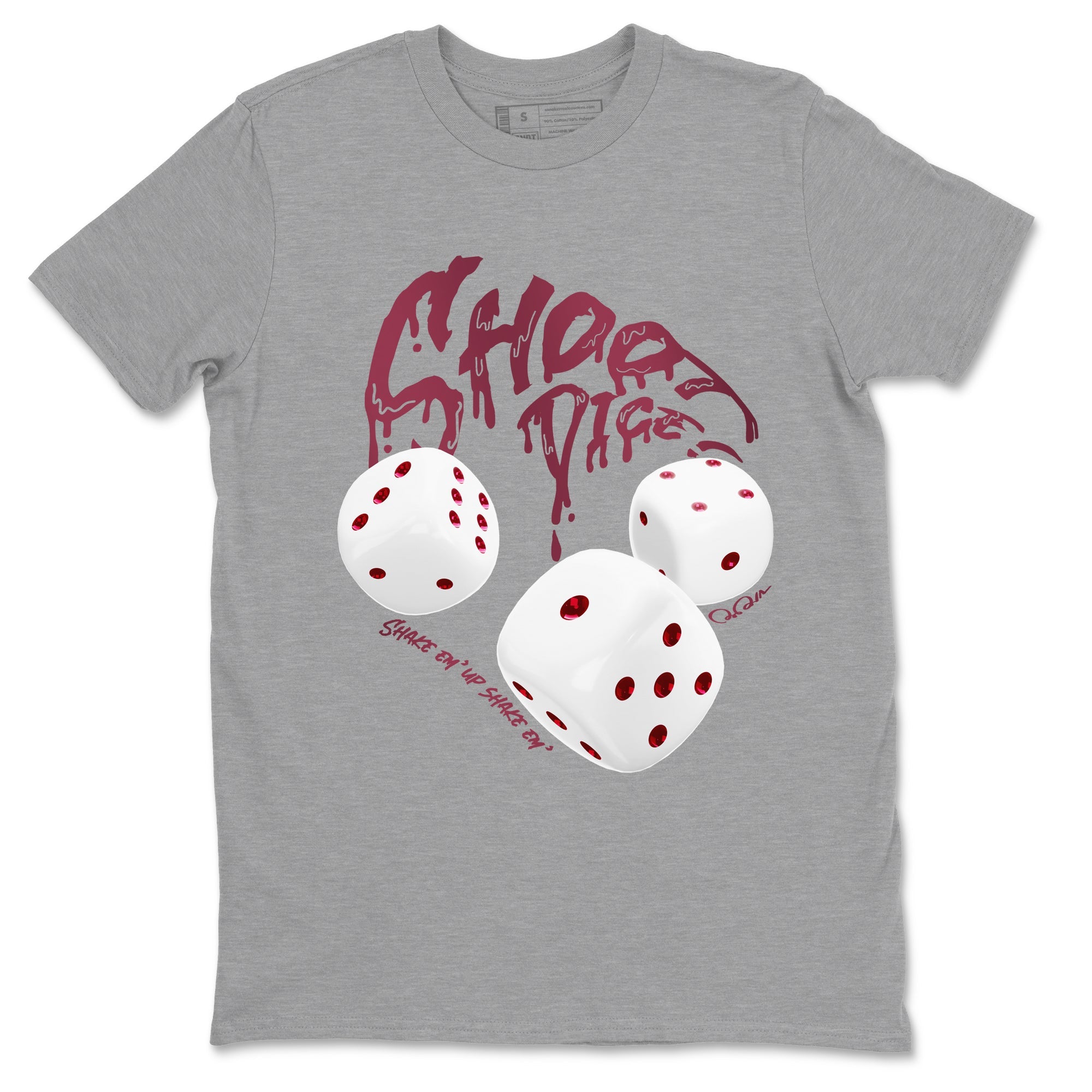 Air Jordan 1 Metallic Burgundy shirt to match jordans Shoot Dice sneaker tees AJ1 Metallic Burgundy SNRT Sneaker Release Tees unisex cotton Heather Grey 2 crew neck shirt