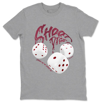 Air Jordan 1 Metallic Burgundy shirt to match jordans Shoot Dice sneaker tees AJ1 Metallic Burgundy SNRT Sneaker Release Tees unisex cotton Heather Grey 2 crew neck shirt
