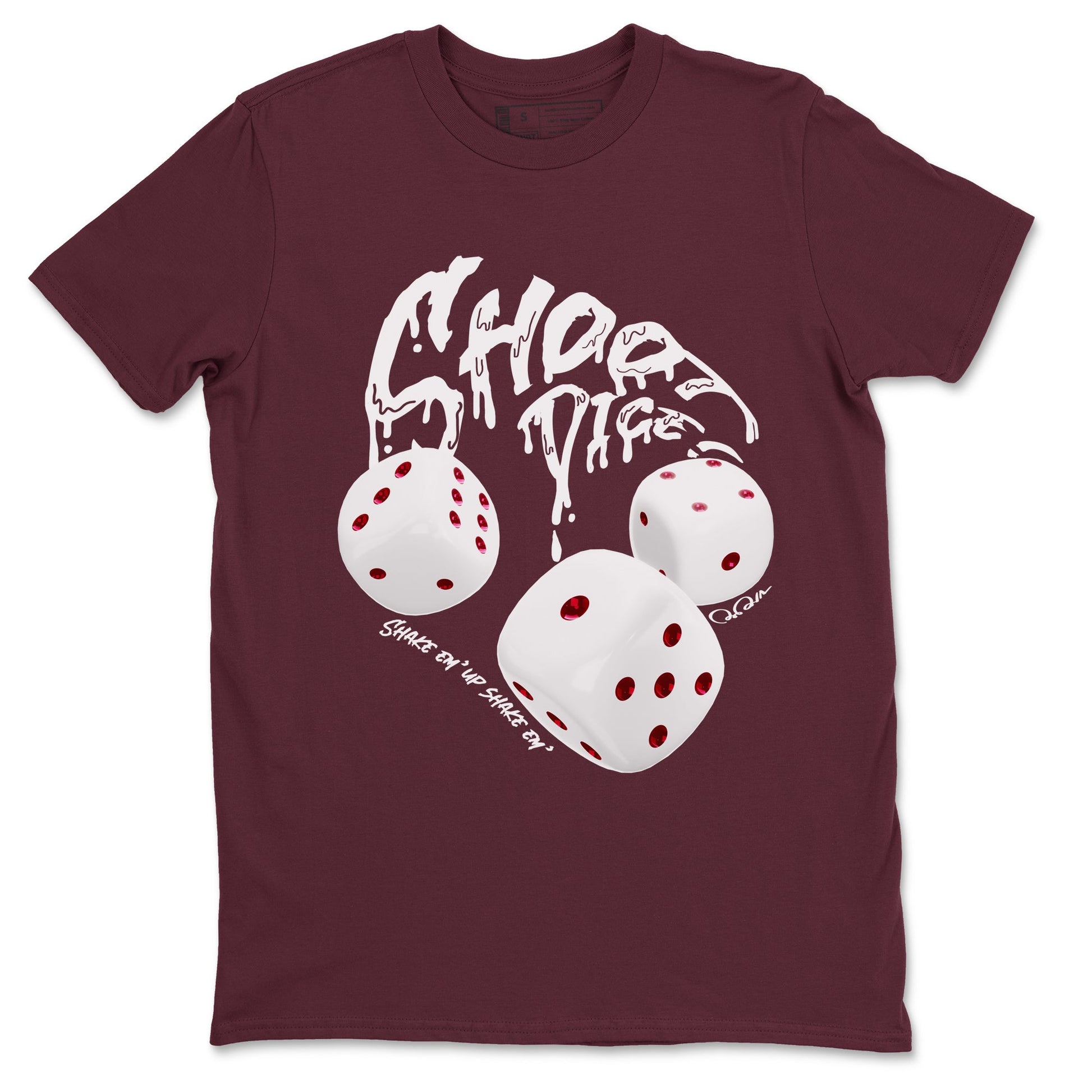 Air Jordan 1 Metallic Burgundy shirt to match jordans Shoot Dice sneaker tees AJ1 Metallic Burgundy SNRT Sneaker Release Tees unisex cotton Maroon 2 crew neck shirt