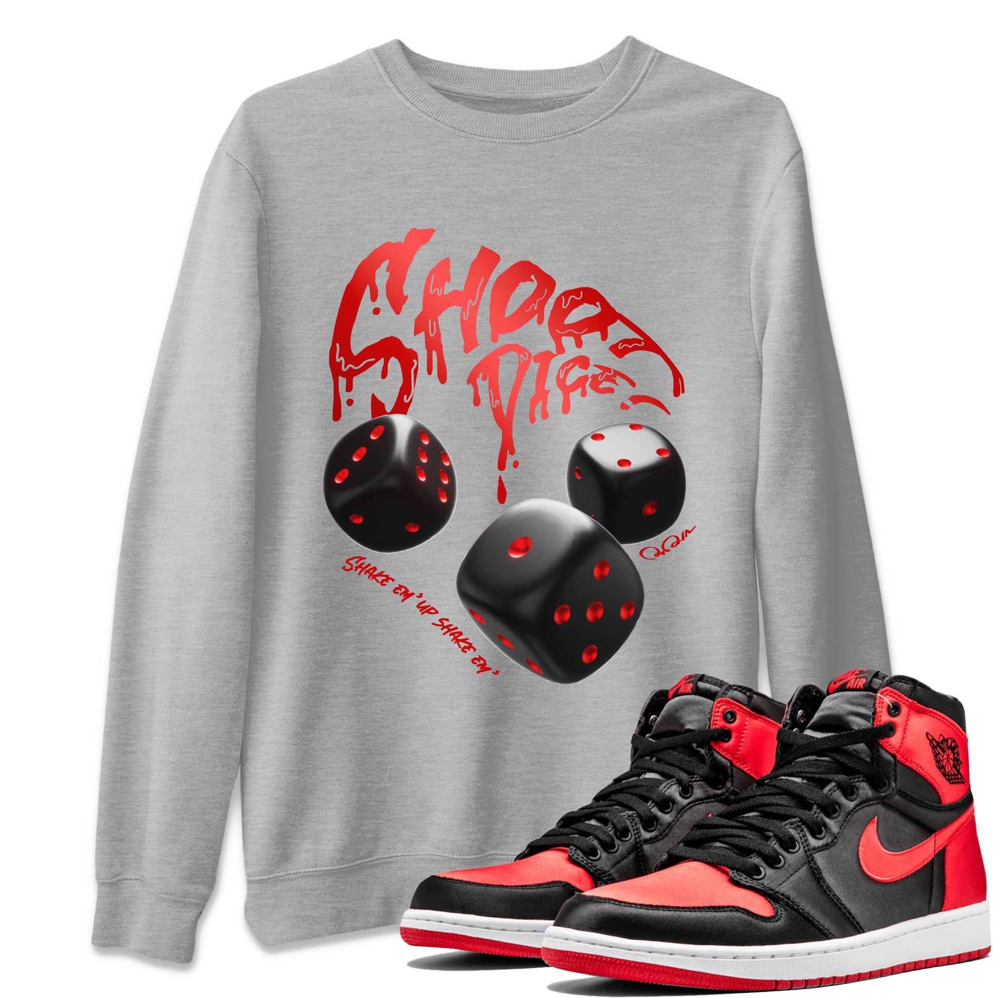 Air Jordan 1 Satin Bred Sneaker Match Tees Shoot Dice Sneaker Tees AJ1 Satin Bred Sneaker Release Tees Unisex Shirts Heather Grey 1