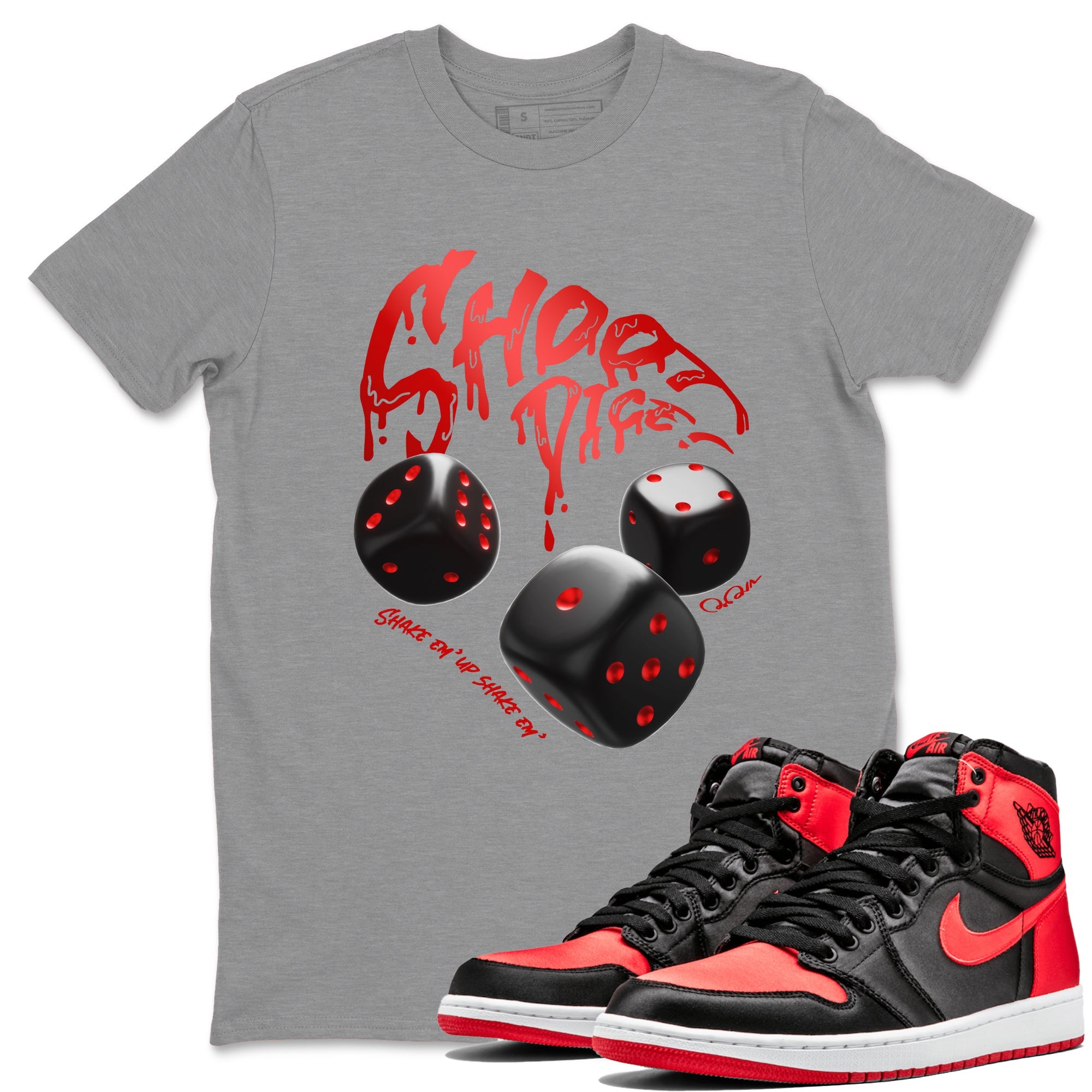Air Jordan 1 Satin Bred Sneaker Match Tees Shoot Dice Sneaker Tees AJ1 Satin Bred Sneaker Release Tees Unisex Shirts Heather Grey 1