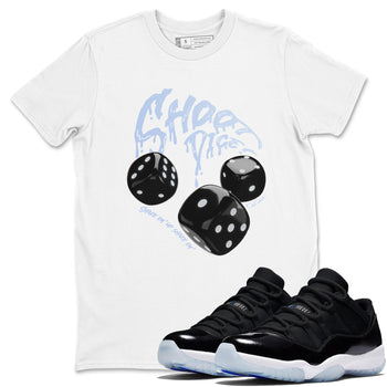 11s Black and Varsity Royal shirt to match jordans Shoot Dice sneaker tees Air Jordan 11 Black/Varsity Royal SNRT Sneaker Release Tees Unisex White 1 T-Shirt