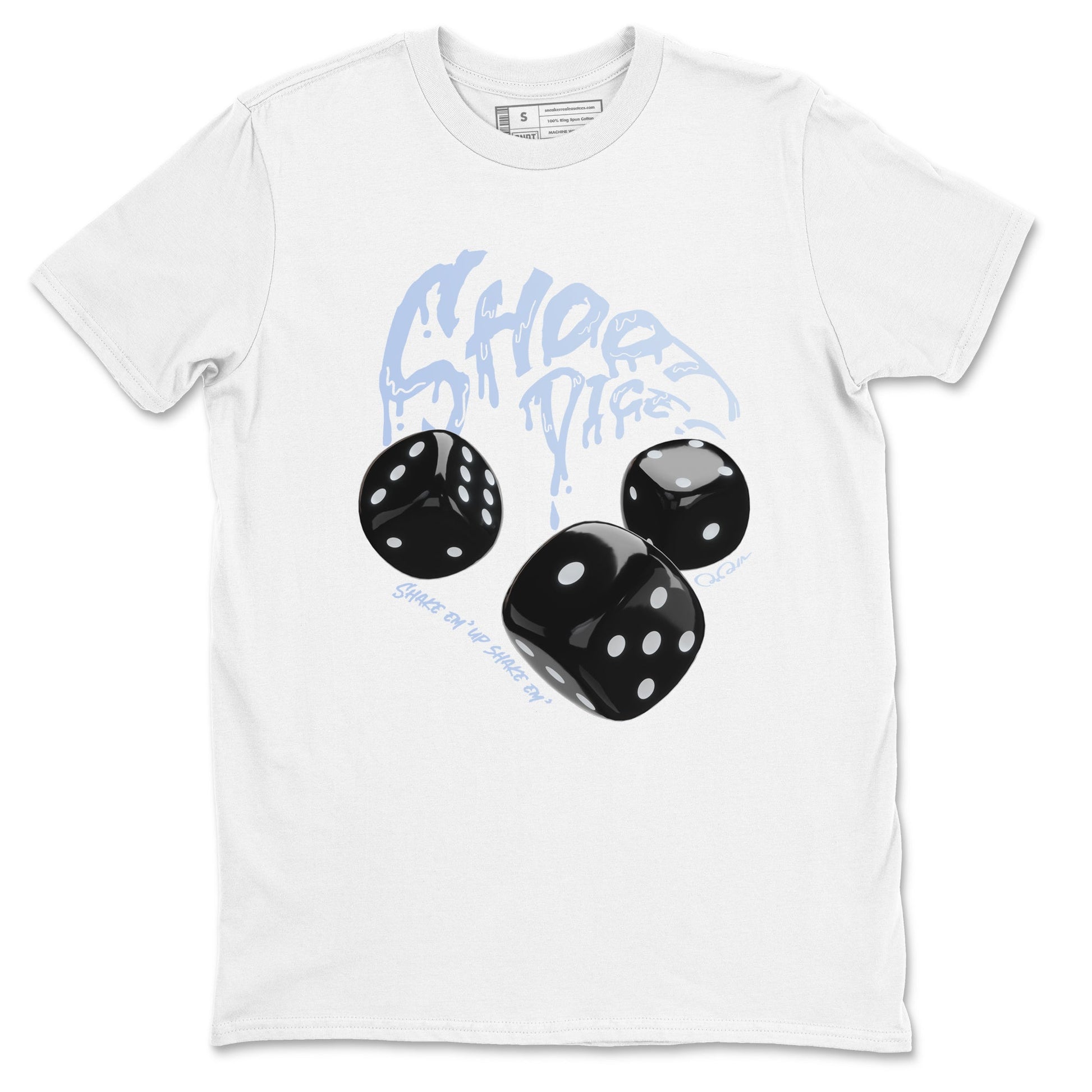 11s Black and Varsity Royal shirt to match jordans Shoot Dice sneaker tees Air Jordan 11 Black/Varsity Royal SNRT Sneaker Release Tees Unisex White 2 T-Shirt