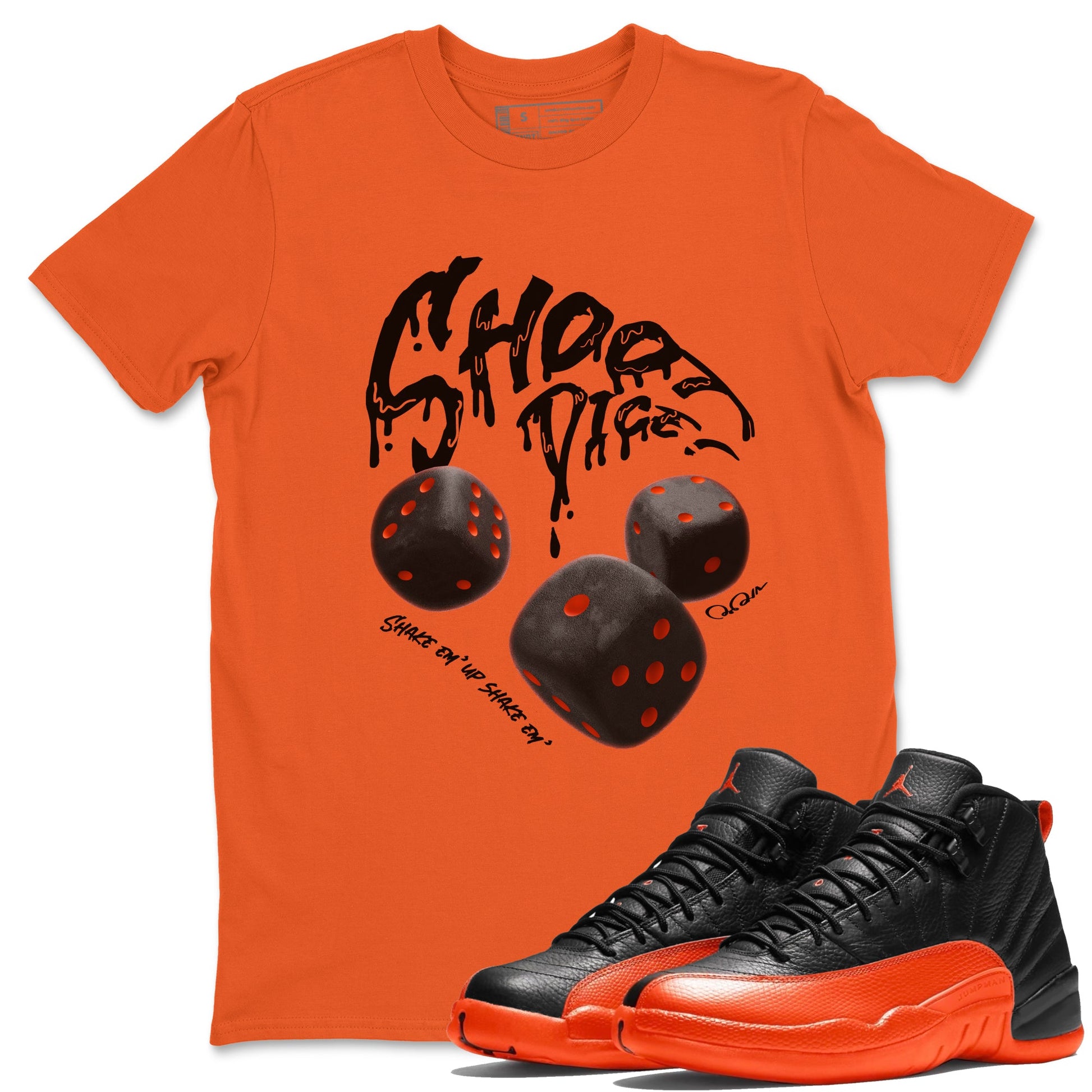 Air Jordan 12 Brilliant Orange Sneaker Match Tees Shoot Dice Sneaker Tees AJ1 OG High2 Brilliant Orange Sneaker Release Tees Unisex Shirts Orange 1