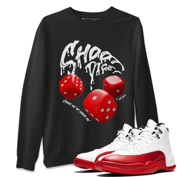 Air Jordan 12 Cherry Sneaker Match Tees Shoot Dice Sneaker Tees AJ12 Cherry Sneaker Release Tees Unisex Shirts Black 1