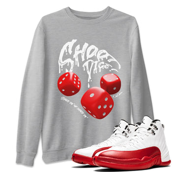 Air Jordan 12 Cherry Sneaker Match Tees Shoot Dice Sneaker Tees AJ12 Cherry Sneaker Release Tees Unisex Shirts Heather Grey 1