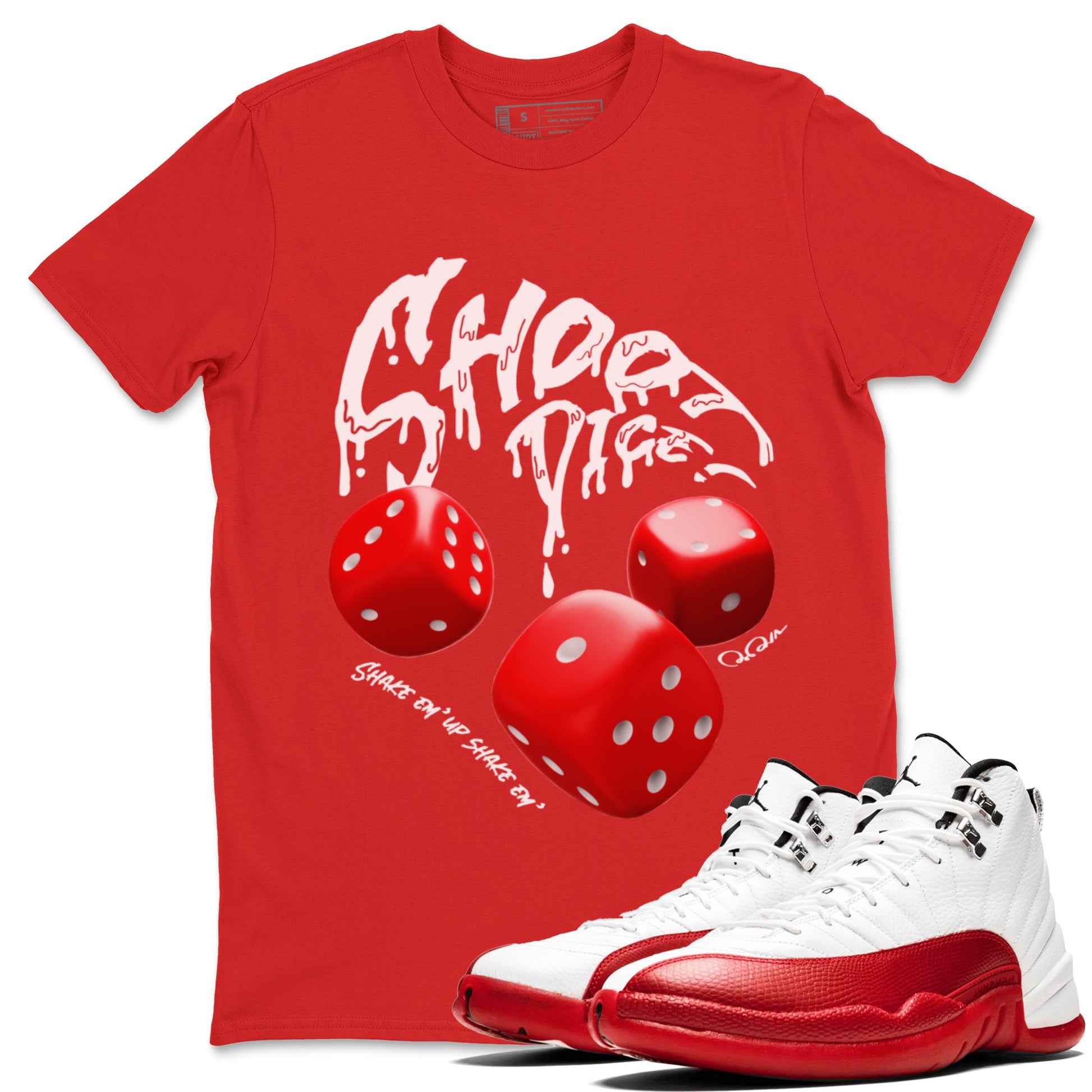 Air Jordan 12 Cherry Sneaker Match Tees Shoot Dice Sneaker Tees AJ12 Cherry Sneaker Release Tees Unisex Shirts Red 1