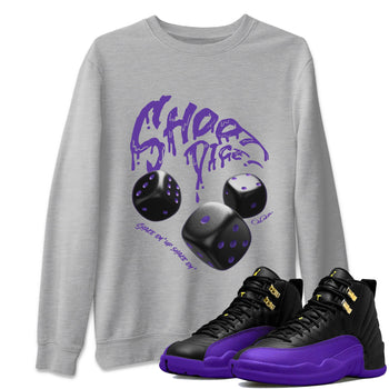 Air Jordan 12 Field Purple Sneaker Match Tees Shoot Dice Sneaker Tees AJ1 OG High2 Field Purple Sneaker Release Tees Unisex Shirts Heather Grey 1