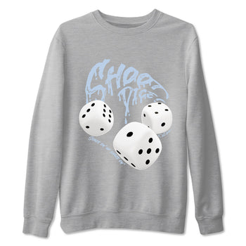 Air Jordan 13 Blue Grey shirt to match jordans Shoot Dice sneaker tees AJ13 Blue Grey SNRT Sneaker Release Tees unisex cotton Heather Grey 2 crew neck shirt