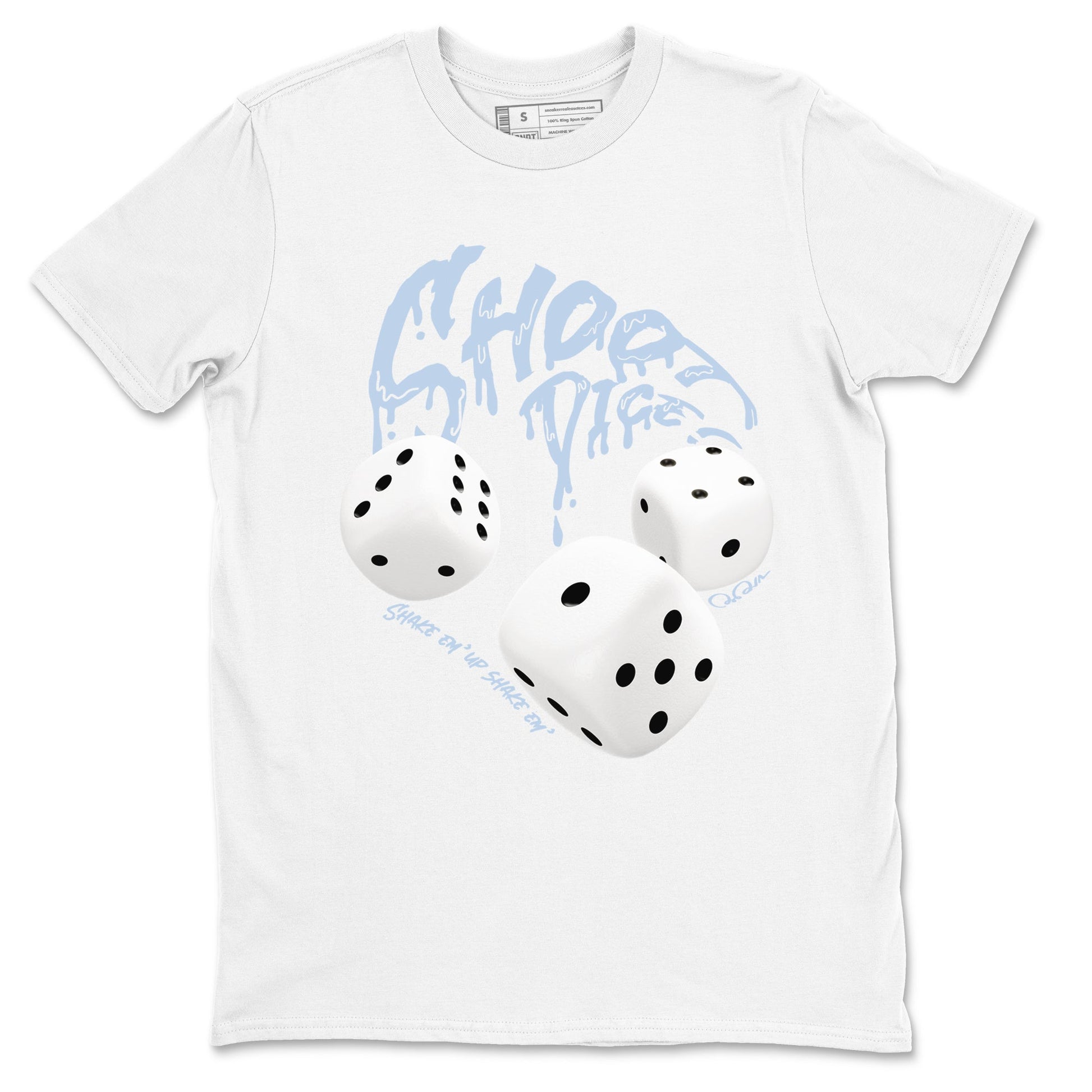 Air Jordan 13 Blue Grey shirt to match jordans Shoot Dice sneaker tees AJ13 Blue Grey SNRT Sneaker Release Tees unisex cotton White 2 crew neck shirt