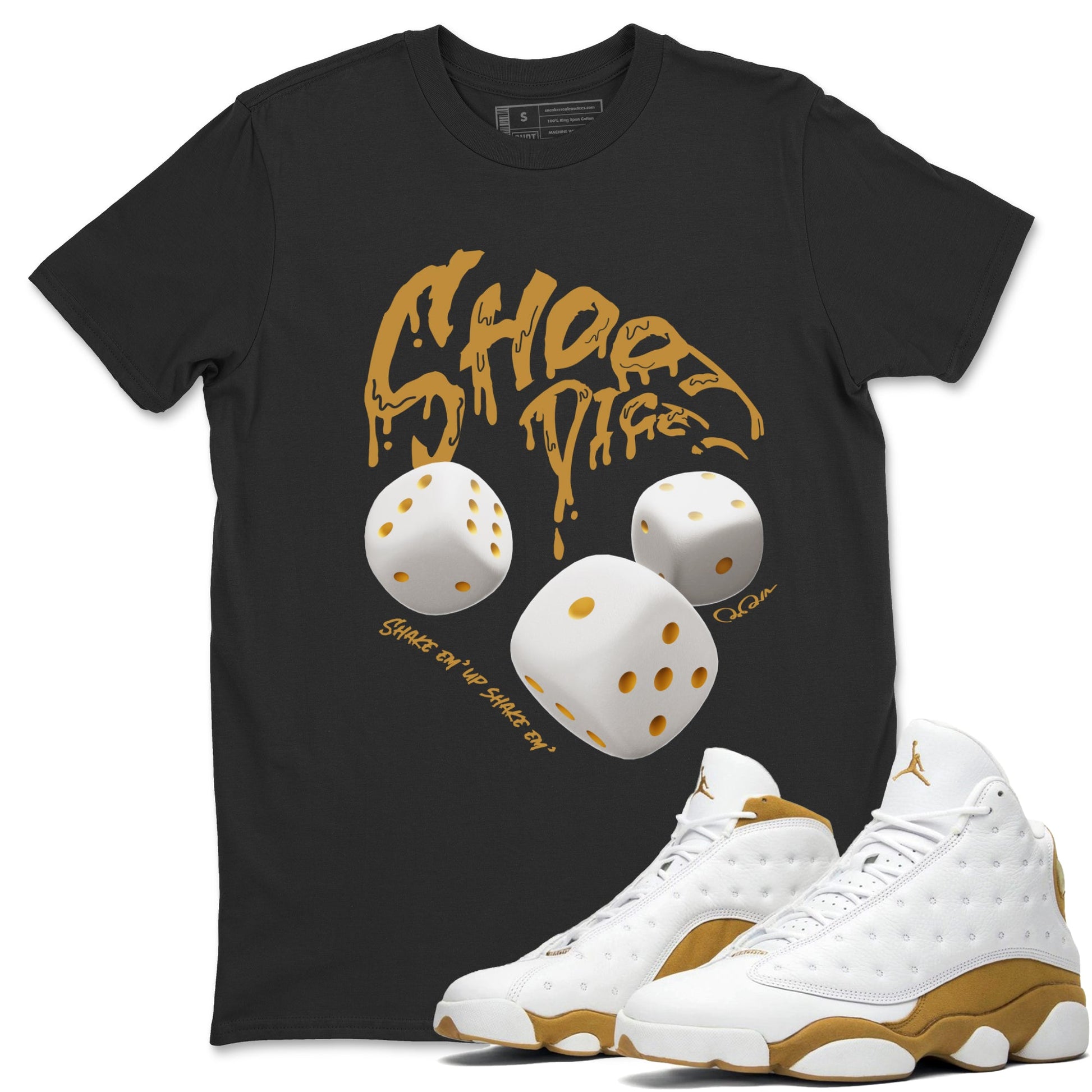 Air Jordan 13 Wheat Sneaker Match Tees Shoot Dice Sneaker Tees AJ13 Wheat Sneaker Release Tees Unisex Shirts Black 1