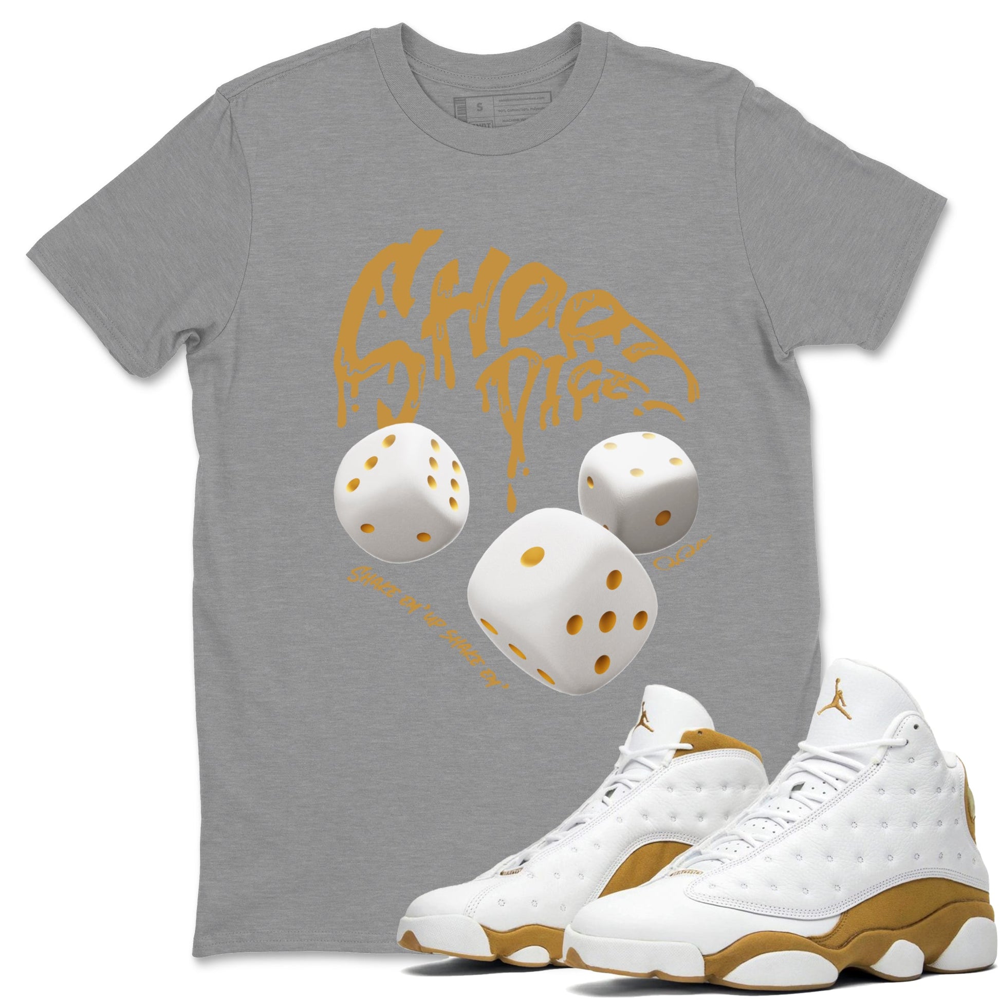 Air Jordan 13 Wheat Sneaker Match Tees Shoot Dice Sneaker Tees AJ13 Wheat Sneaker Release Tees Unisex Shirts Heather Grey 1