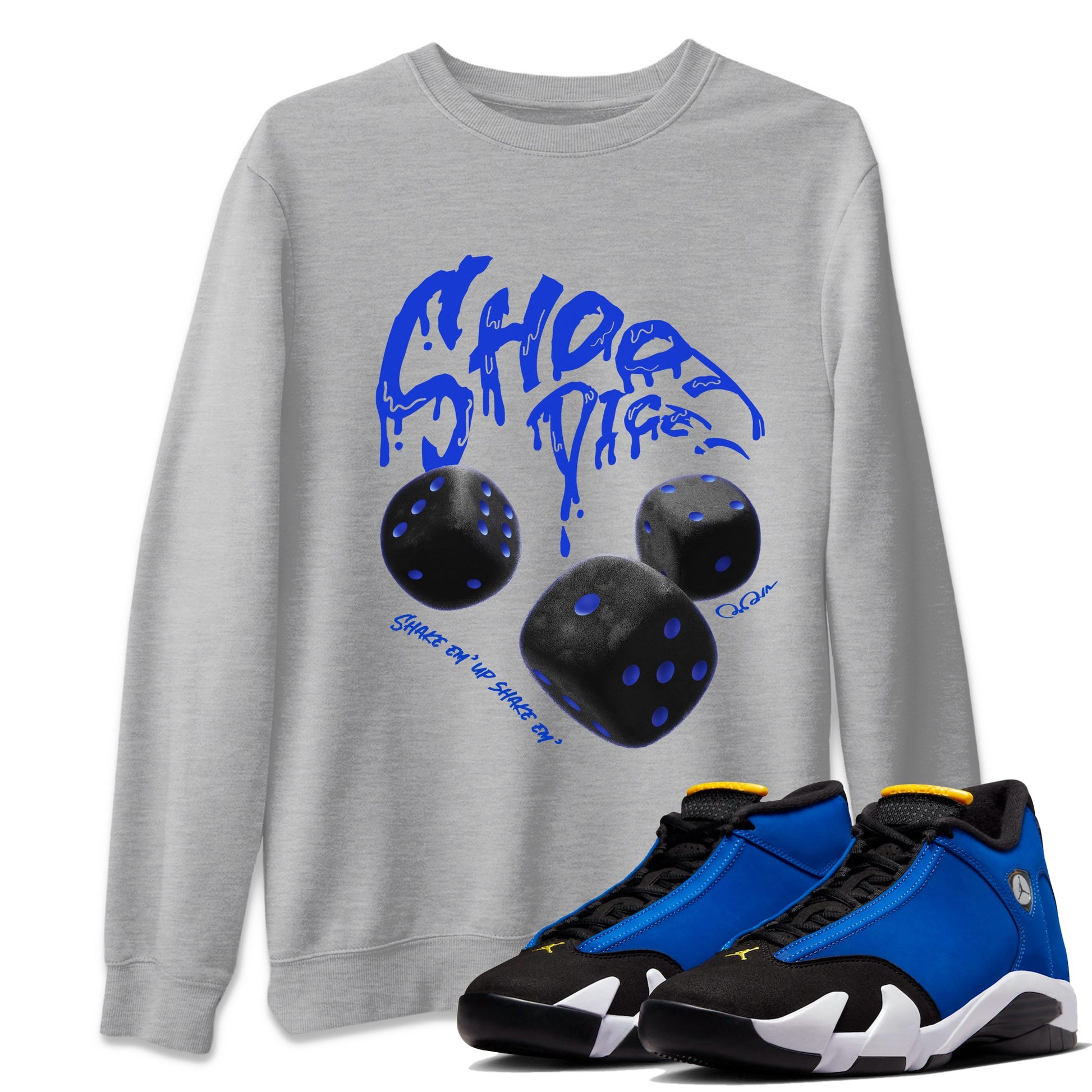 Air Jordan 14 Laney Sneaker Match Tees Shoot Dice Sneaker Tees AJ14 Laney Sneaker Release Tees Unisex Shirts Heather Grey 1