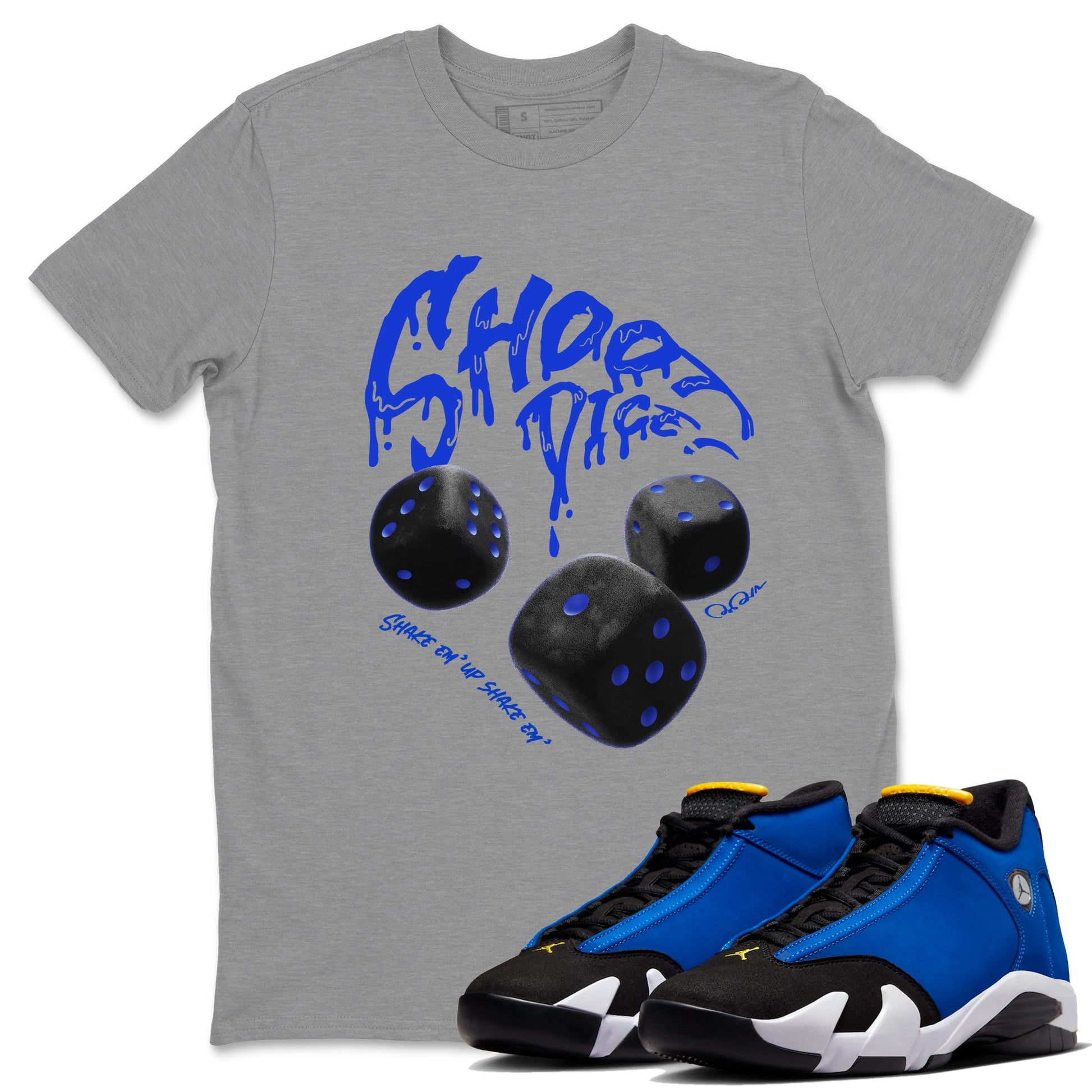 Air Jordan 14 Laney Sneaker Match Tees Shoot Dice Sneaker Tees AJ14 Laney Sneaker Release Tees Unisex Shirts Heather Grey 1