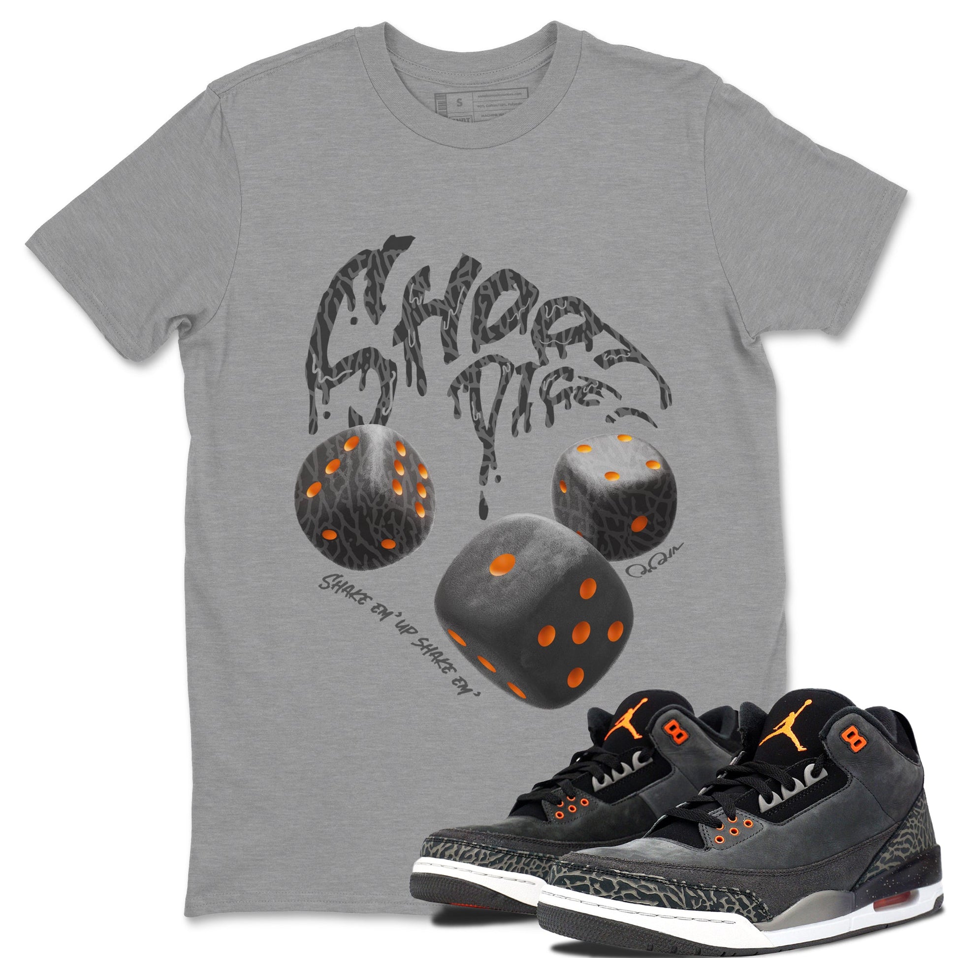 Air Jordan 3 Fear shirt to match jordans Shoot Dice sneaker tees AJ3 Fear SNRT Sneaker Release Tees Unisex Heather Grey 1 T-Shirt