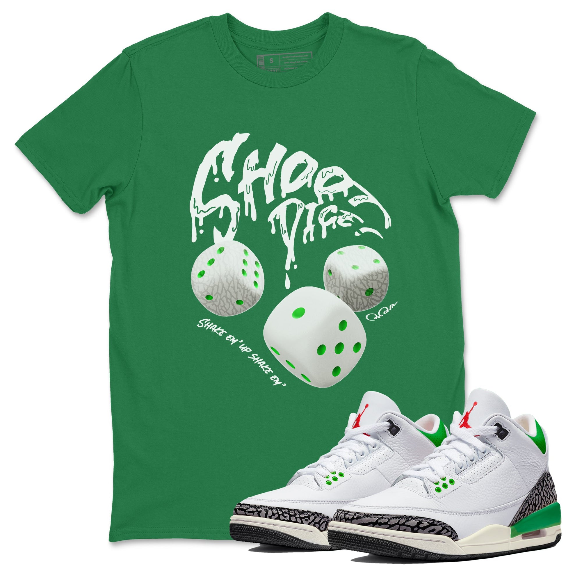 Air Jordan 3 Lucky Green Sneaker Match Tees Shoot Dice Sneaker Tees AJ3 Lucky Green Sneaker Release Tees Unisex Shirts Kelly Green 1