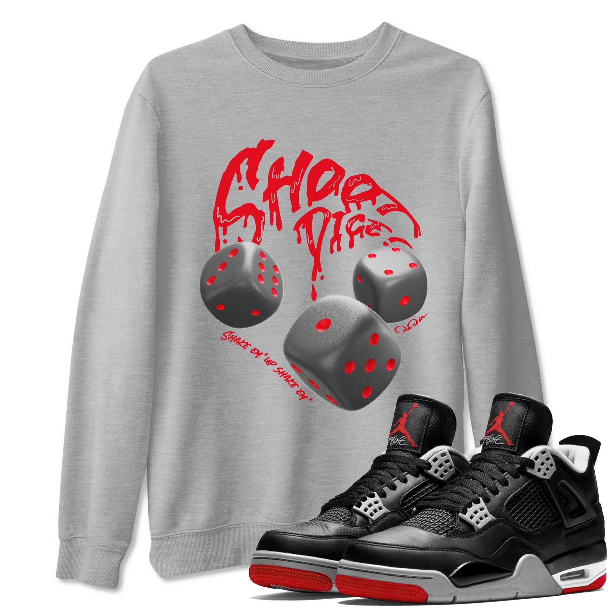 4s Bred Reimagined shirt to match jordans Shoot Dice sneaker tees Air Jordan 4 Bred Reimagined SNRT Sneaker Release Tees unisex cotton Heather Grey 1 crew neck shirt