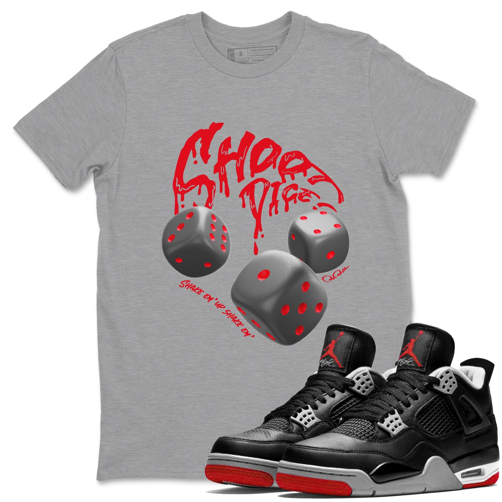 4s Bred Reimagined shirt to match jordans Shoot Dice sneaker tees Air Jordan 4 Bred Reimagined SNRT Sneaker Release Tees unisex cotton Heather Grey 1 crew neck shirt