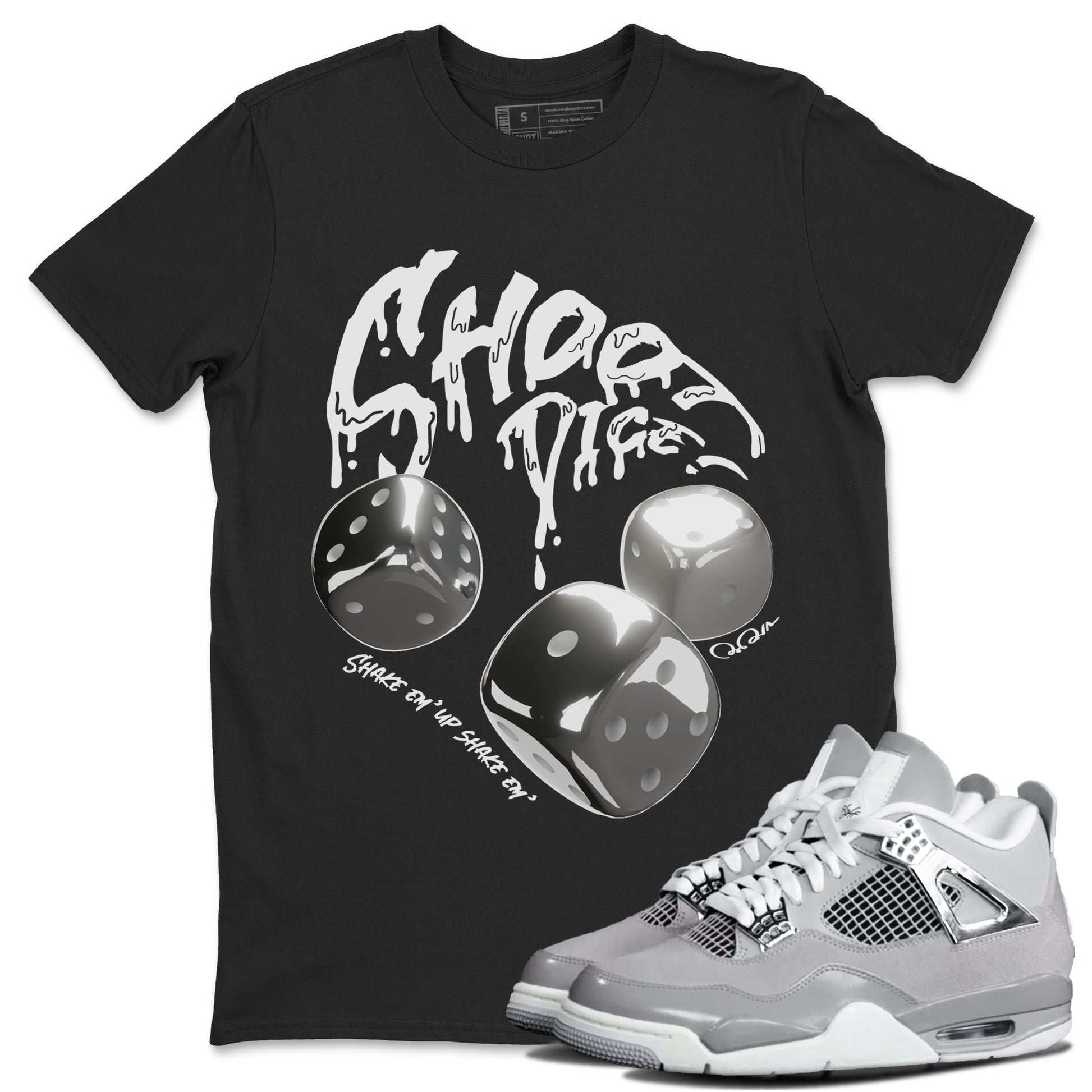 Air Jordan 4 Light Iron Ore shirt to match jordans Shoot Dice sneaker tees AJ4 Frozen Moments SNRT Sneaker Release Tees Unisex Black 1 T-Shirt
