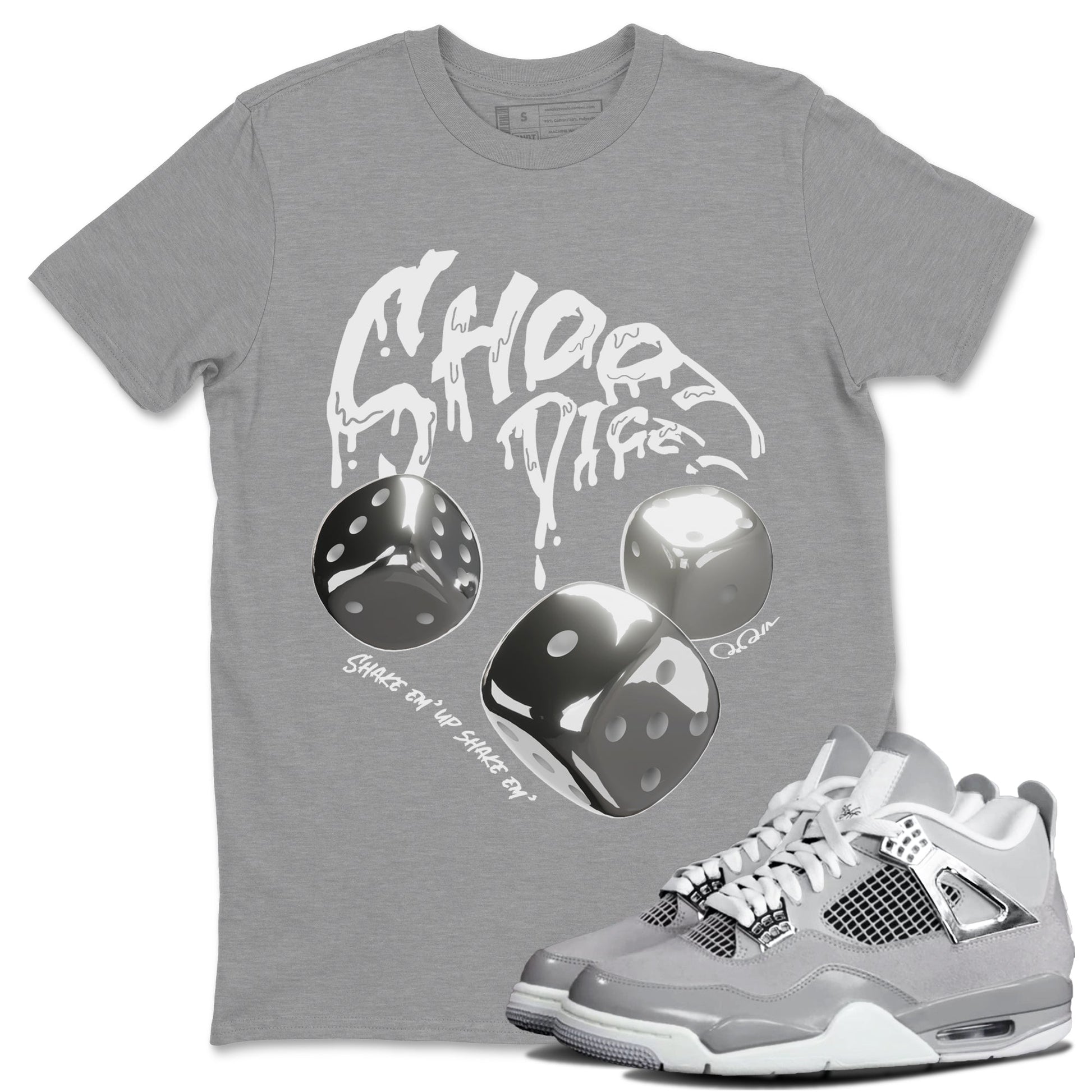 Air Jordan 4 Light Iron Ore shirt to match jordans Shoot Dice sneaker tees AJ4 Frozen Moments SNRT Sneaker Release Tees Unisex Heather Grey 1 T-Shirt