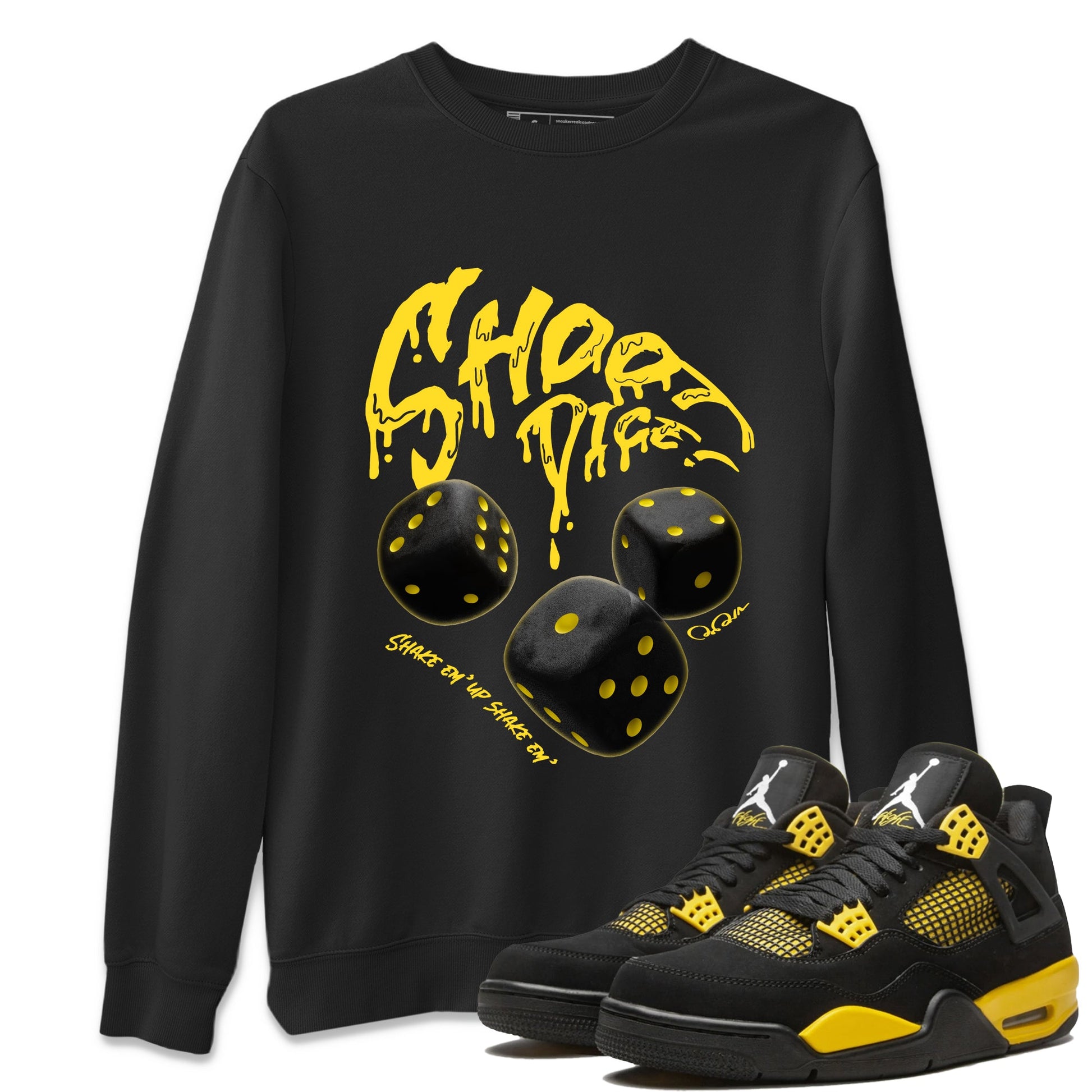 Air Jordan 4 Thunder Sneaker Match Tees Shoot Dice Sneaker Tees AJ4 Thunder Sneaker Release Tees Unisex Shirts Black 1