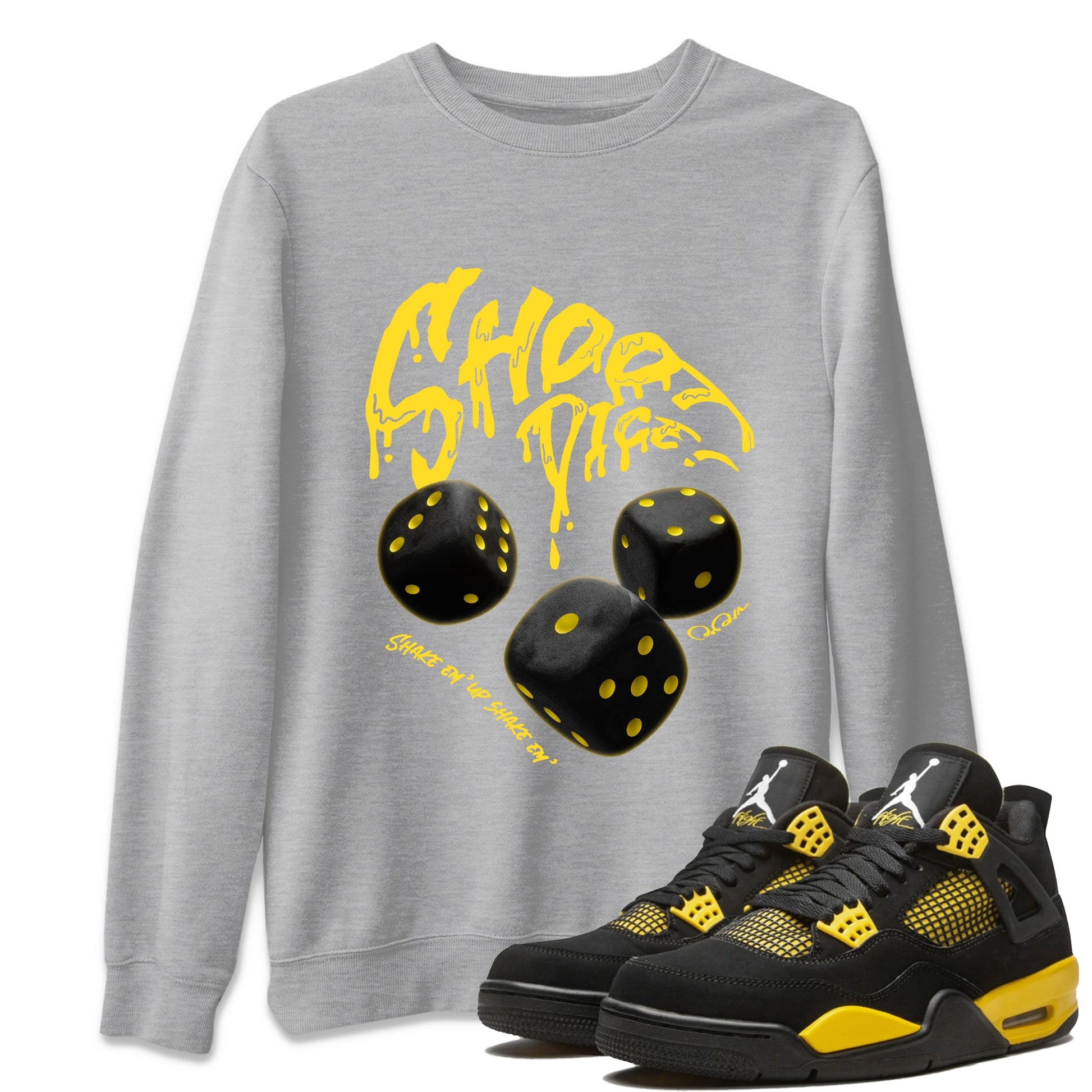 Air Jordan 4 Thunder Sneaker Match Tees Shoot Dice Sneaker Tees AJ4 Thunder Sneaker Release Tees Unisex Shirts Heather Grey 1