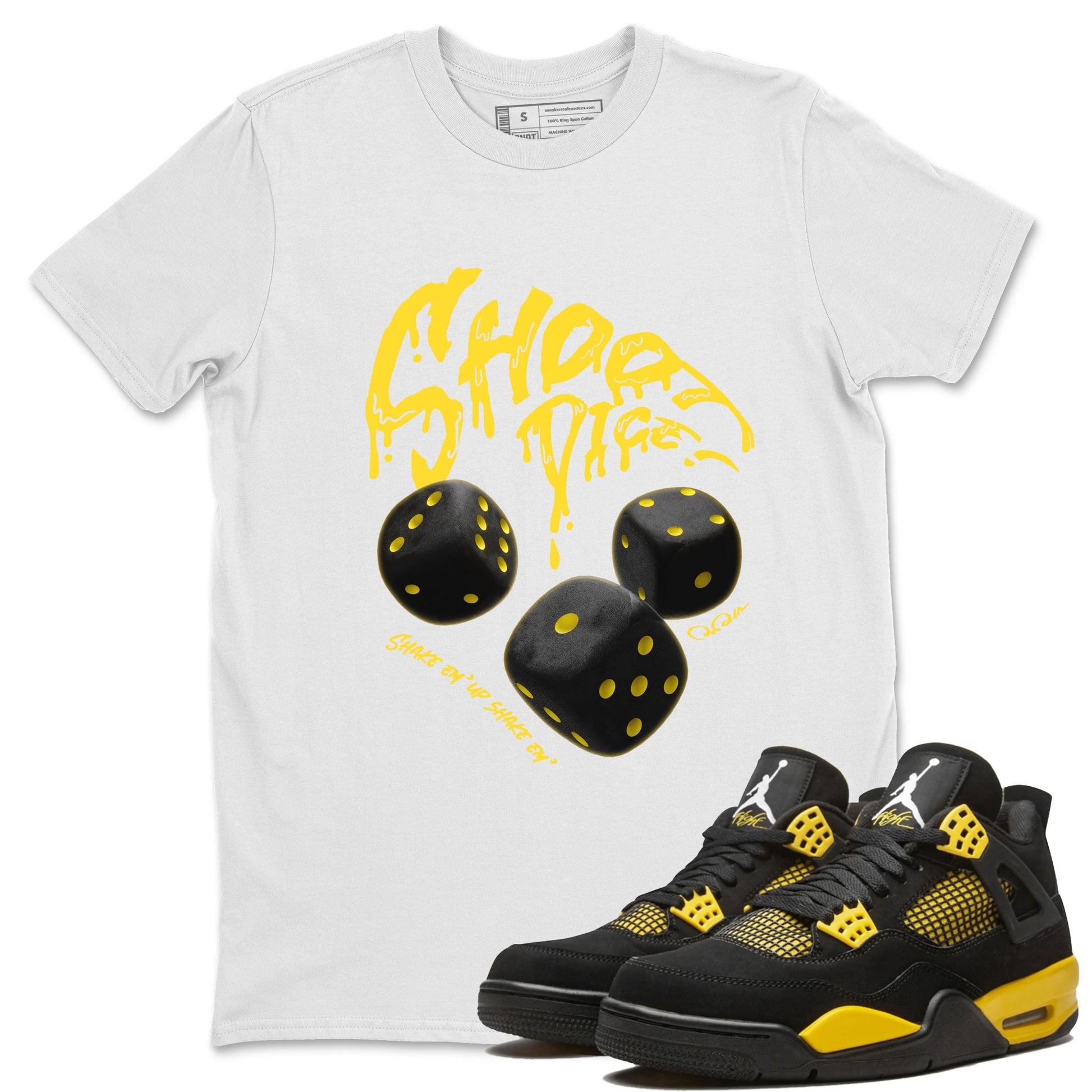 Air Jordan 4 Thunder Sneaker Match Tees Shoot Dice Sneaker Tees AJ4 Thunder Sneaker Release Tees Unisex Shirts White 1