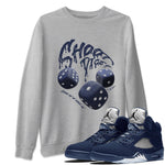 Air Jordan 5 Georgetown Sneaker Match Tees Shoot Dice Sneaker Tees AJ5 Midnight Navy Sneaker Release Tees Unisex Shirts Heather Grey 1