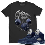 Air Jordan 5 Georgetown Sneaker Match Tees Shoot Dice Sneaker Tees AJ5 Midnight Navy Sneaker Release Tees Unisex Shirts Black 1