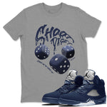 Air Jordan 5 Georgetown Sneaker Match Tees Shoot Dice Sneaker Tees AJ5 Midnight Navy Sneaker Release Tees Unisex Shirts Heather Grey 1