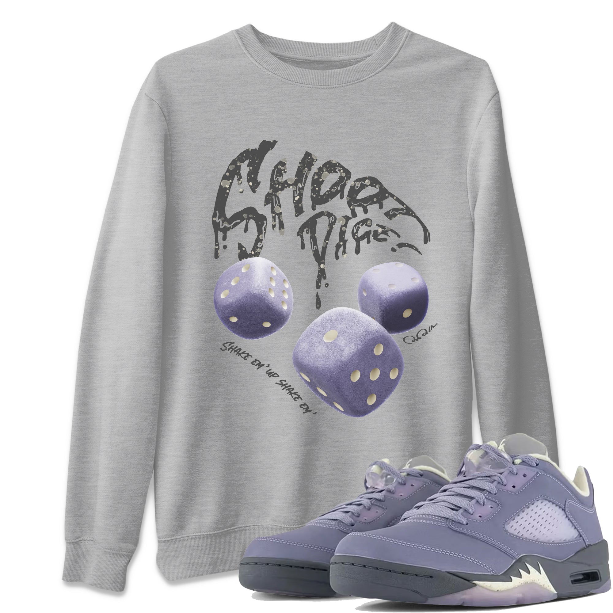 Air Jordan 5 Indigo Haze Sneaker Match Tees Shoot Dice Sneaker Tees AJ5 Indigo Haze Sneaker Release Tees Unisex Shirts Heather Grey 1