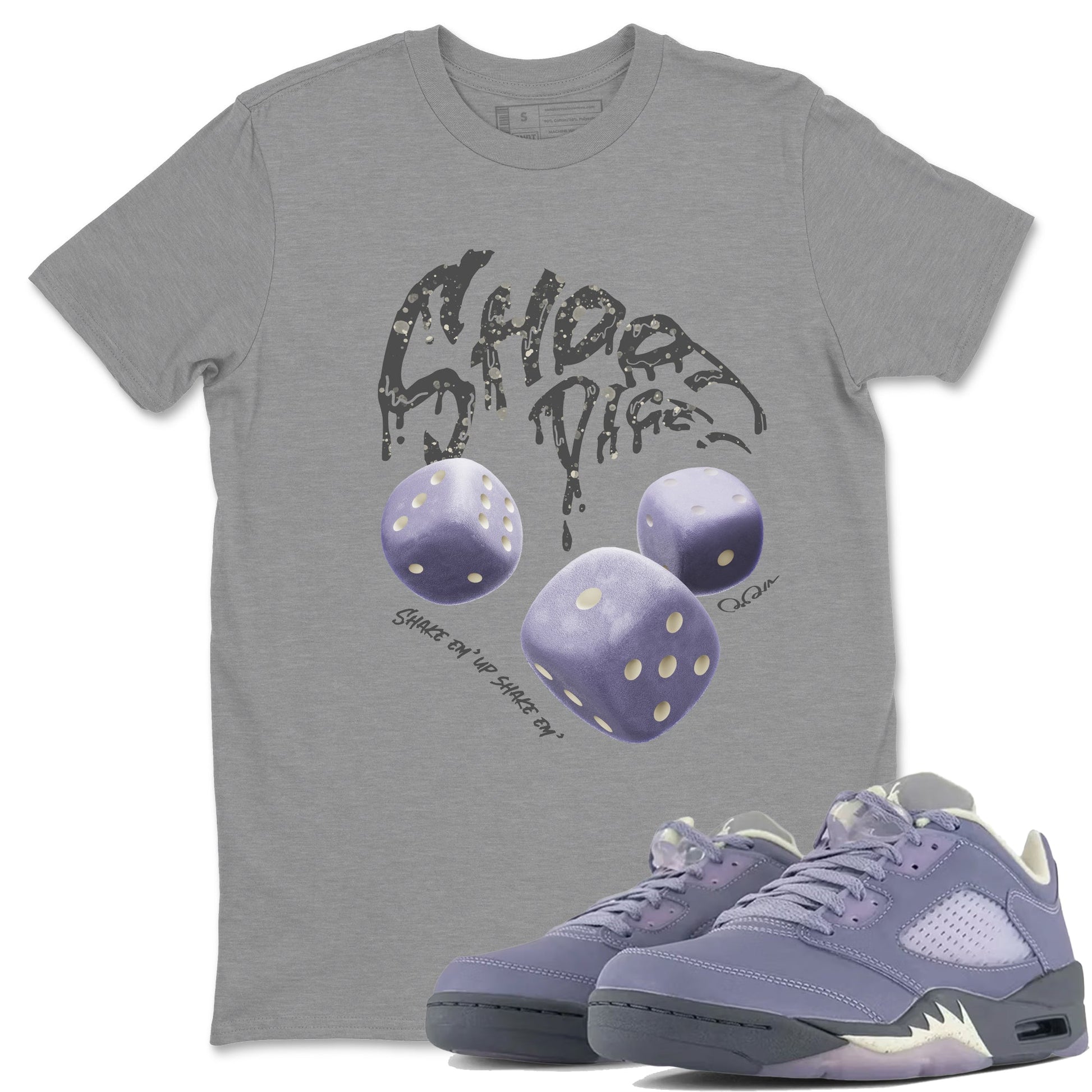 Air Jordan 5 Indigo Haze Sneaker Match Tees Shoot Dice Sneaker Tees AJ5 Indigo Haze Sneaker Release Tees Unisex Shirts Heather Grey 1