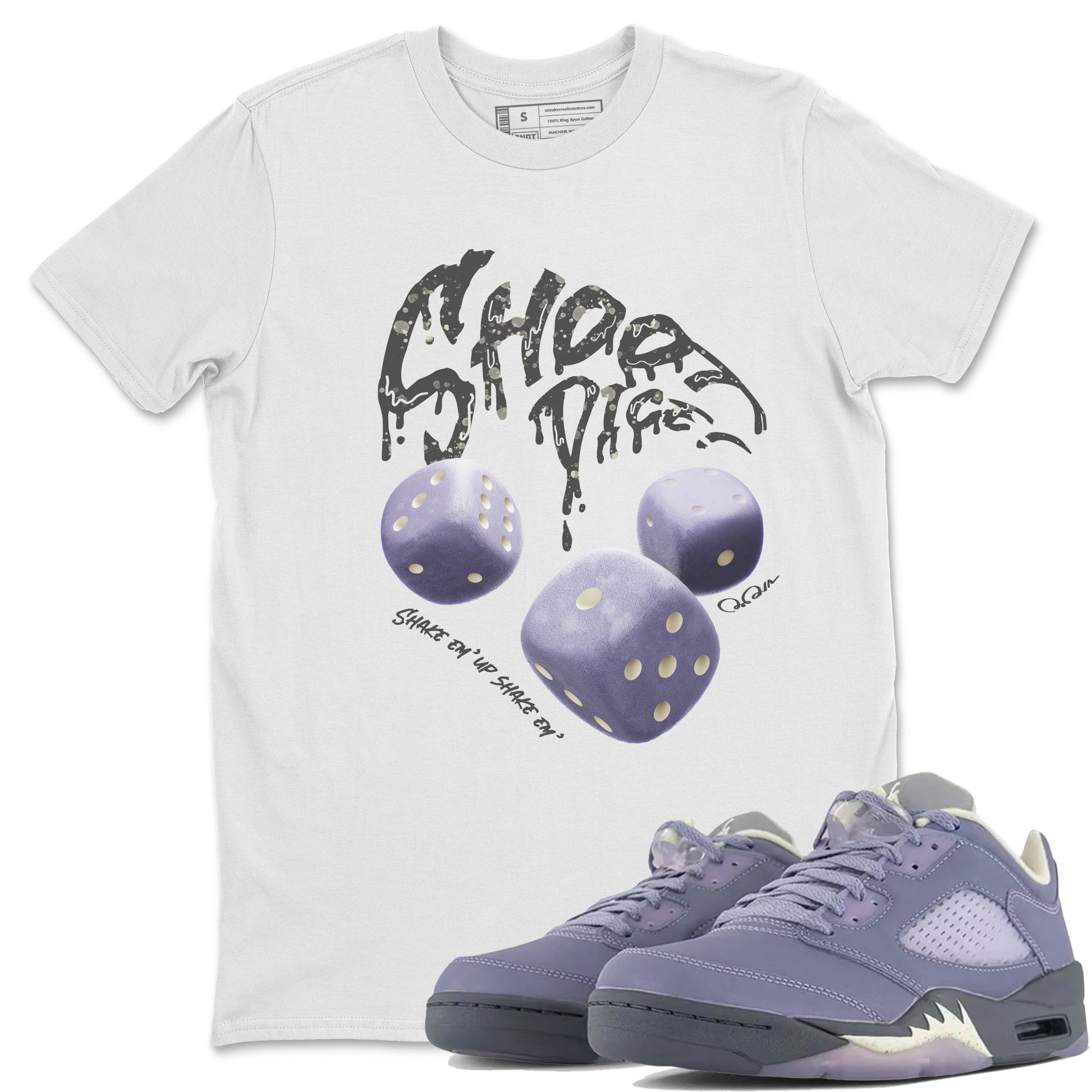 Air Jordan 5 Indigo Haze Sneaker Match Tees Shoot Dice Sneaker Tees AJ5 Indigo Haze Sneaker Release Tees Unisex Shirts White 1