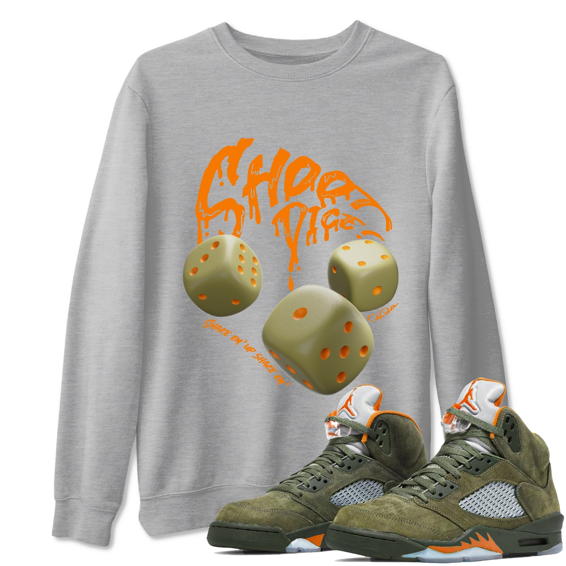 Air Jordan 5 Olive shirt to match jordans Shoot Dice sneaker tees AJ5 Olive SNRT Sneaker Release Tees unisex cotton Heather Grey 1 crew neck shirt