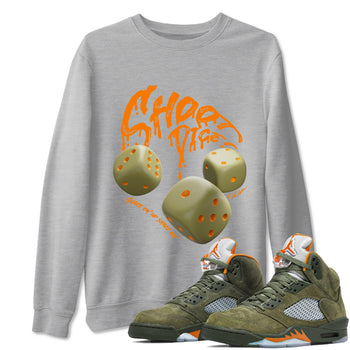 Air Jordan 5 Olive shirt to match jordans Shoot Dice sneaker tees AJ5 Olive SNRT Sneaker Release Tees unisex cotton Heather Grey 1 crew neck shirt
