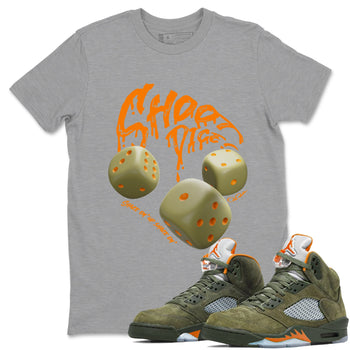 Air Jordan 5 Olive shirt to match jordans Shoot Dice sneaker tees AJ5 Olive SNRT Sneaker Release Tees unisex cotton Heather Grey 1 crew neck shirt