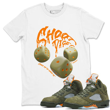 Air Jordan 5 Olive shirt to match jordans Shoot Dice sneaker tees AJ5 Olive SNRT Sneaker Release Tees unisex cotton White 1 crew neck shirt