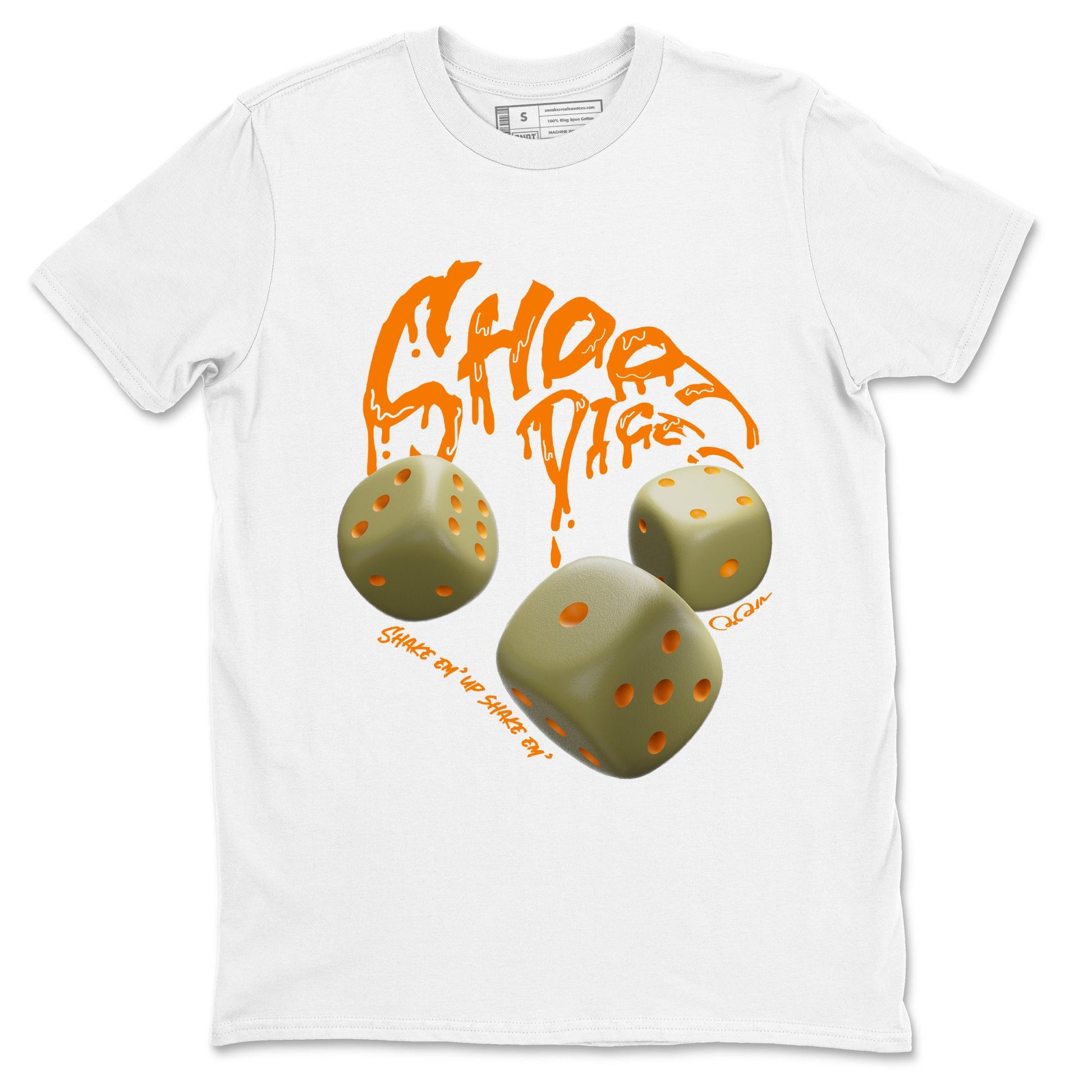 Air Jordan 5 Olive shirt to match jordans Shoot Dice sneaker tees AJ5 Olive SNRT Sneaker Release Tees unisex cotton White 2 crew neck shirt