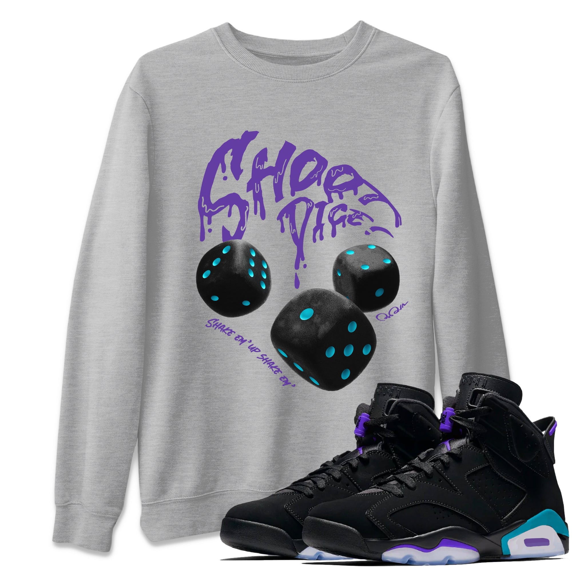Air Jordan 6 Aqua Sneaker Match Tees Shoot Dice Sneaker Tees AJ6 Aqua Sneaker Release Tees Unisex Shirts Heather Grey 1