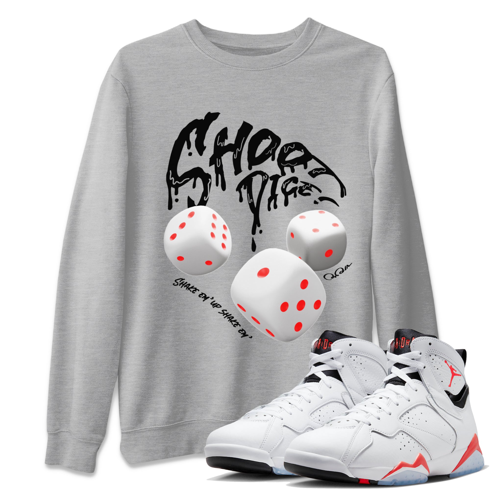 Air Jordan 7 Infrared Sneaker Match Tees Shoot Dice Sneaker Tees AJ7 Infrared Sneaker Release Tees Unisex Shirts Heather Grey 1