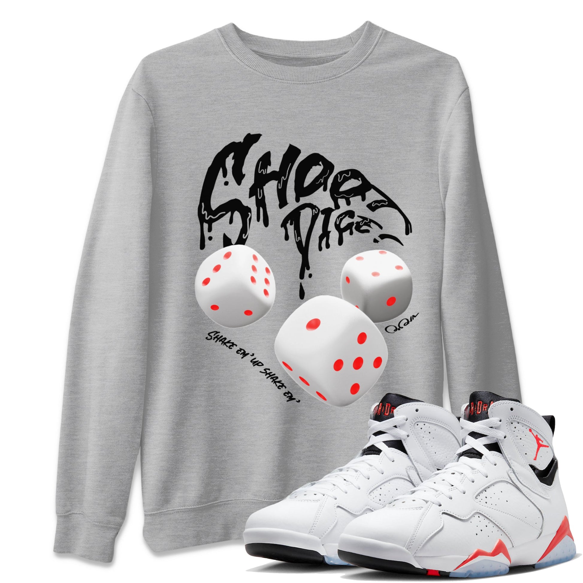 Air Jordan 7 Infrared Sneaker Match Tees Shoot Dice Sneaker Tees AJ7 Infrared Sneaker Release Tees Unisex Shirts Heather Grey 1