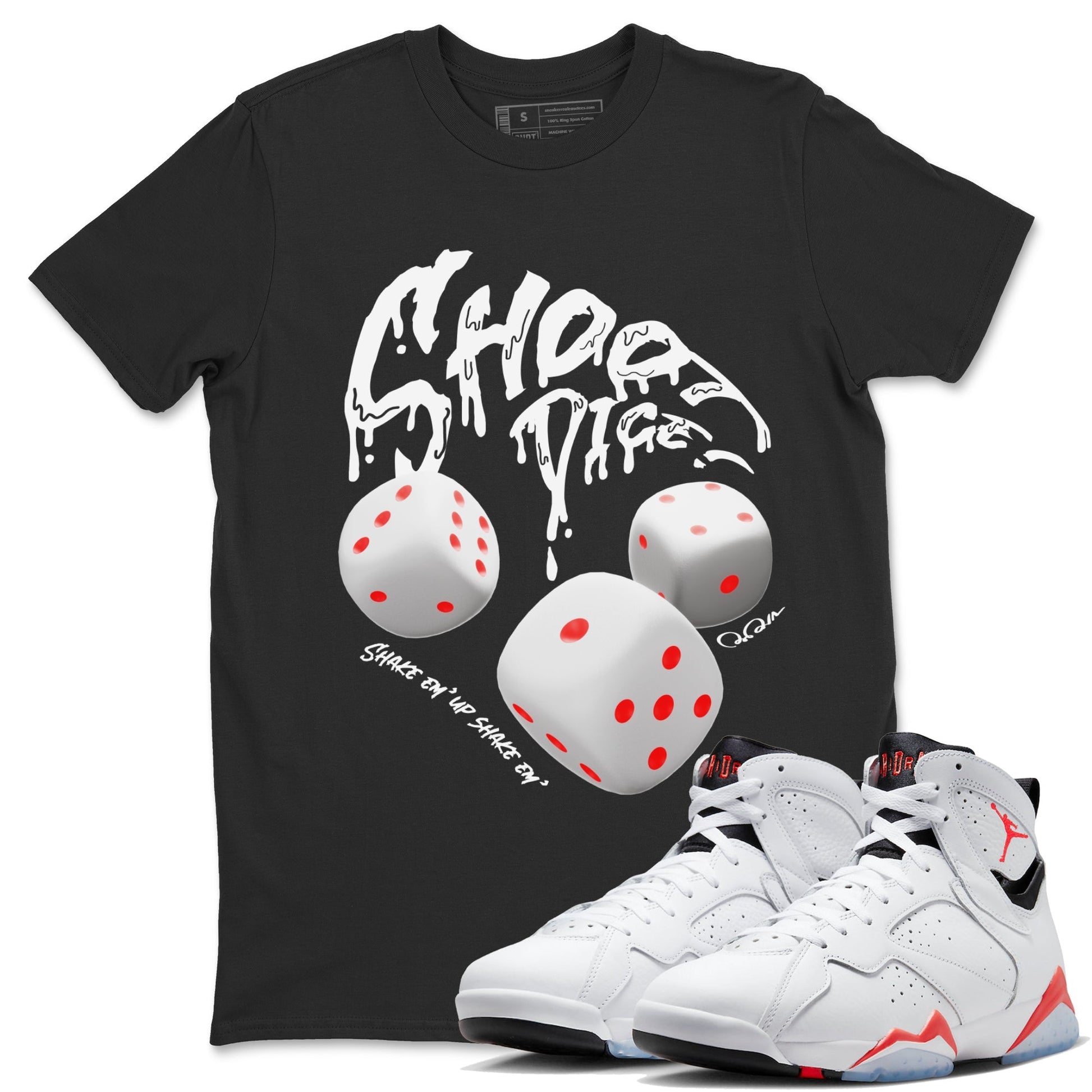 Air Jordan 7 Infrared Sneaker Match Tees Shoot Dice Sneaker Tees AJ7 Infrared Sneaker Release Tees Unisex Shirts Black 1