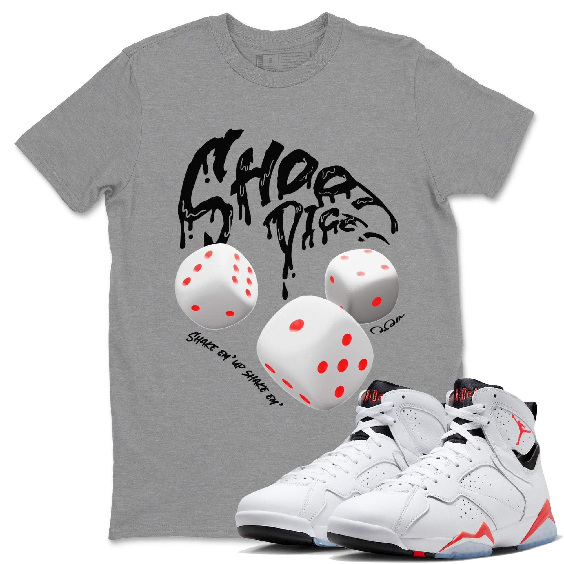 Air Jordan 7 Infrared Sneaker Match Tees Shoot Dice Sneaker Tees AJ7 Infrared Sneaker Release Tees Unisex Shirts Heather Grey 1