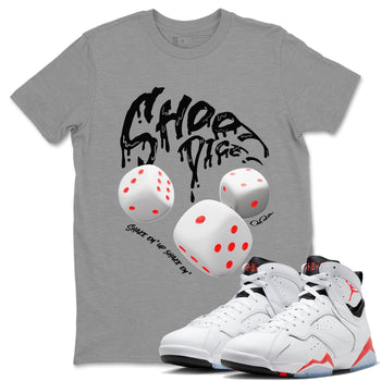 Air Jordan 7 Infrared Sneaker Match Tees Shoot Dice Sneaker Tees AJ7 Infrared Sneaker Release Tees Unisex Shirts Heather Grey 1