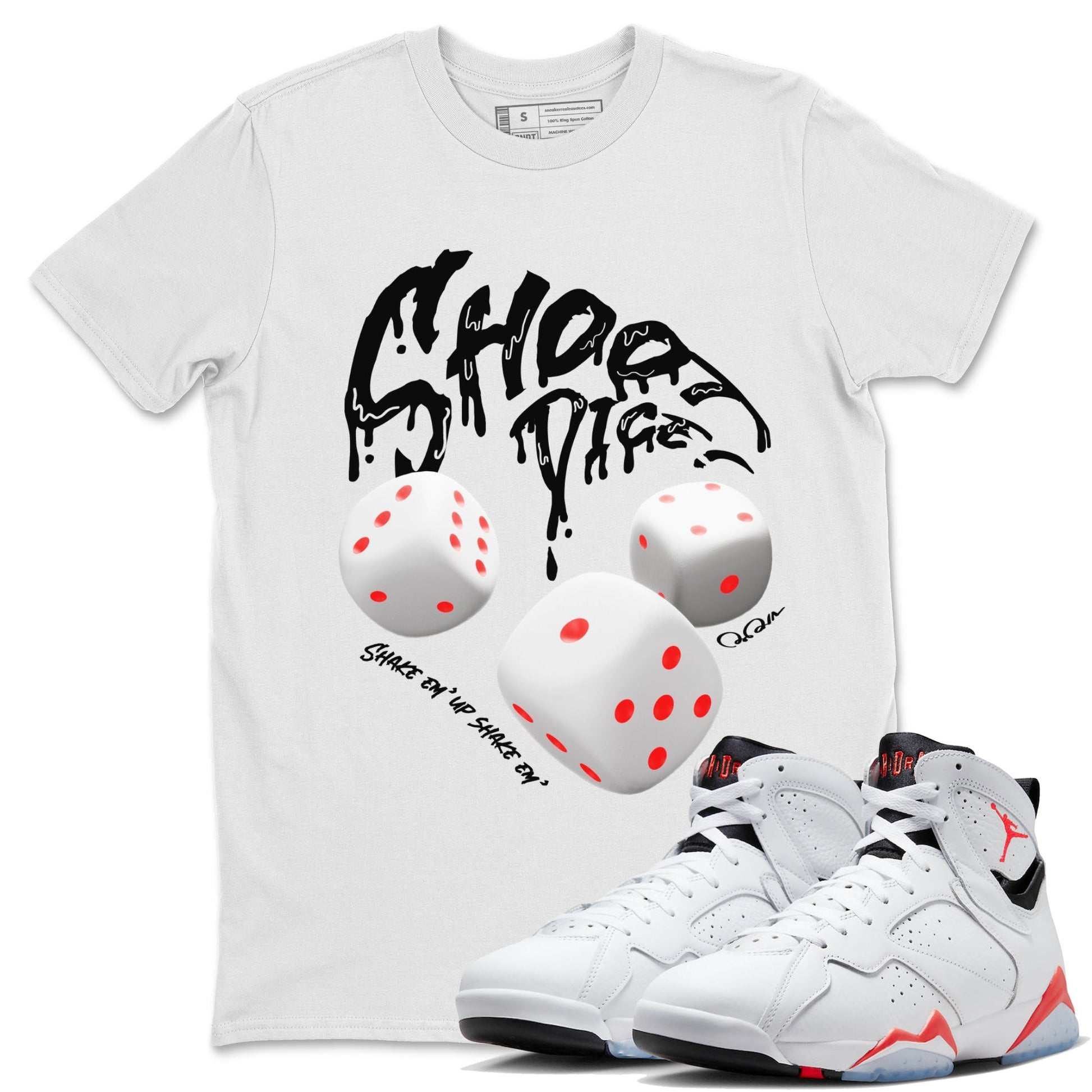 Air Jordan 7 Infrared Sneaker Match Tees Shoot Dice Sneaker Tees AJ7 Infrared Sneaker Release Tees Unisex Shirts White 1