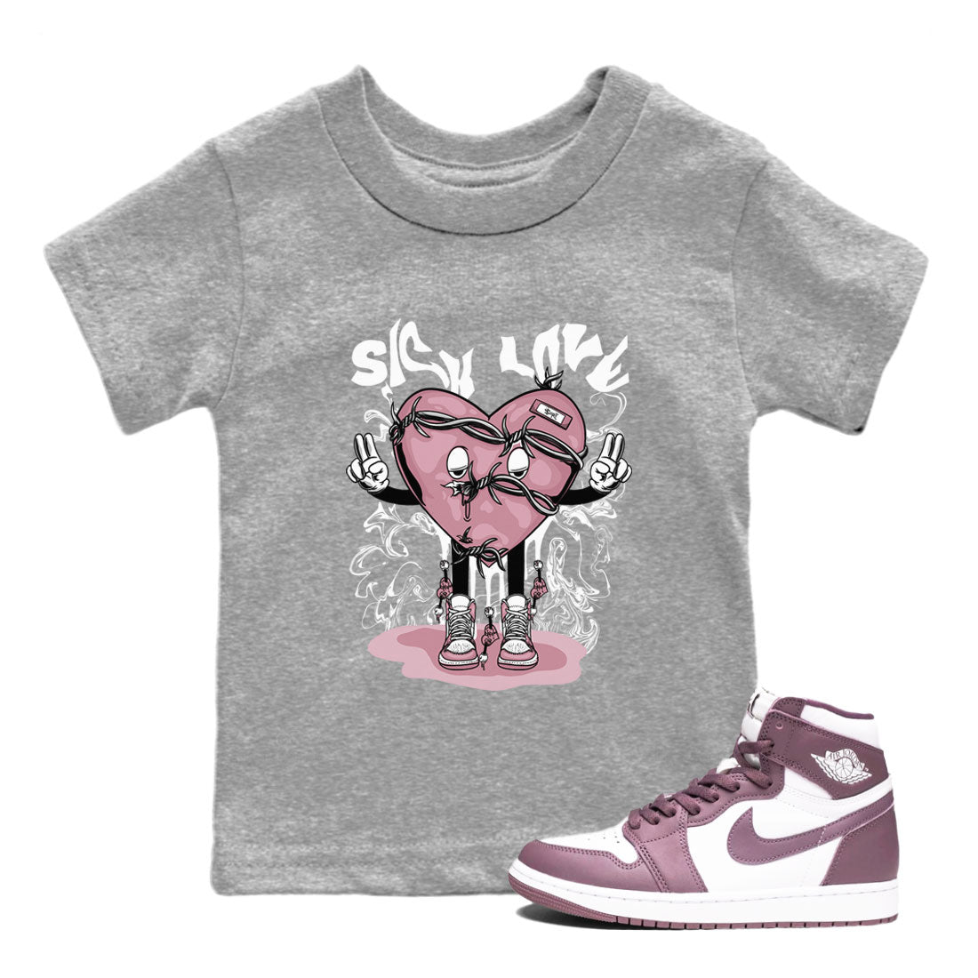Air Jordan 1 Mauve shirt to match jordans Sick Love sneaker tees AJ1 High OG Mauve SNRT Sneaker Release Tees Crew Neck T-ShirtBaby Toddler Heather Grey 1 T-Shirt