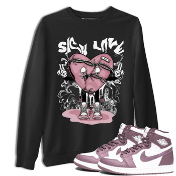 Air Jordan 1 Mauve shirt to match jordans Sick Love sneaker tees AJ1 High OG Mauve SNRT Sneaker Release Tees Crew Neck T-ShirtUnisex Black 1 T-Shirt